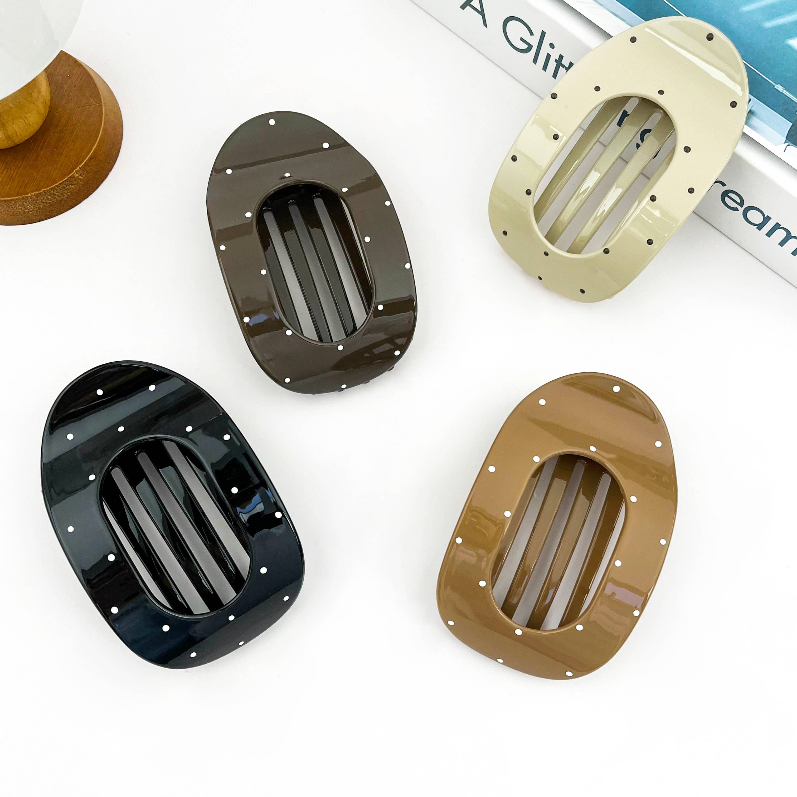 SoapElenGlen - Simple Polka Dot Hair Barrette, Flat Oval Hair Clip