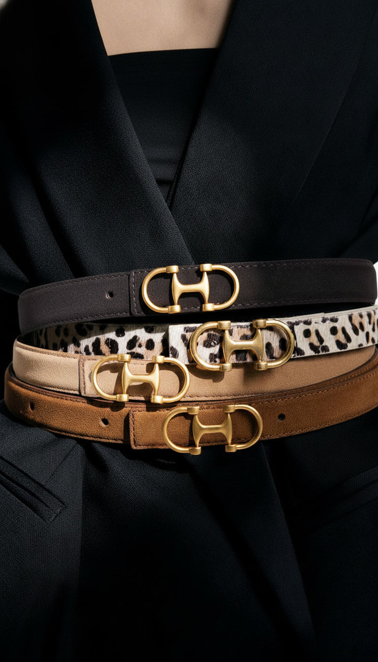 Most Wanted USA - Horsebit Buckle Equestrian Stitched Suede/Napa Leather Belt