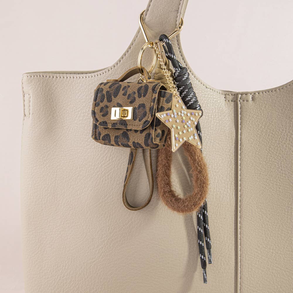 Collections by Fame Accessories - Leopard Print Mini Handbag Star Bag Charm