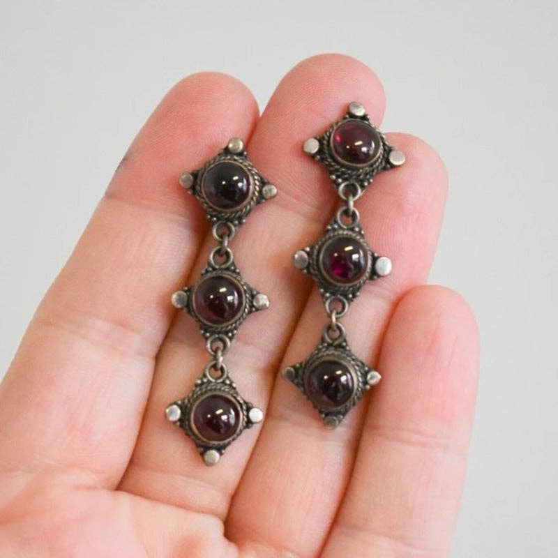 Dipped Shop - Retro Geometric Sparkling Cubic Zirconia Drop Earrings
