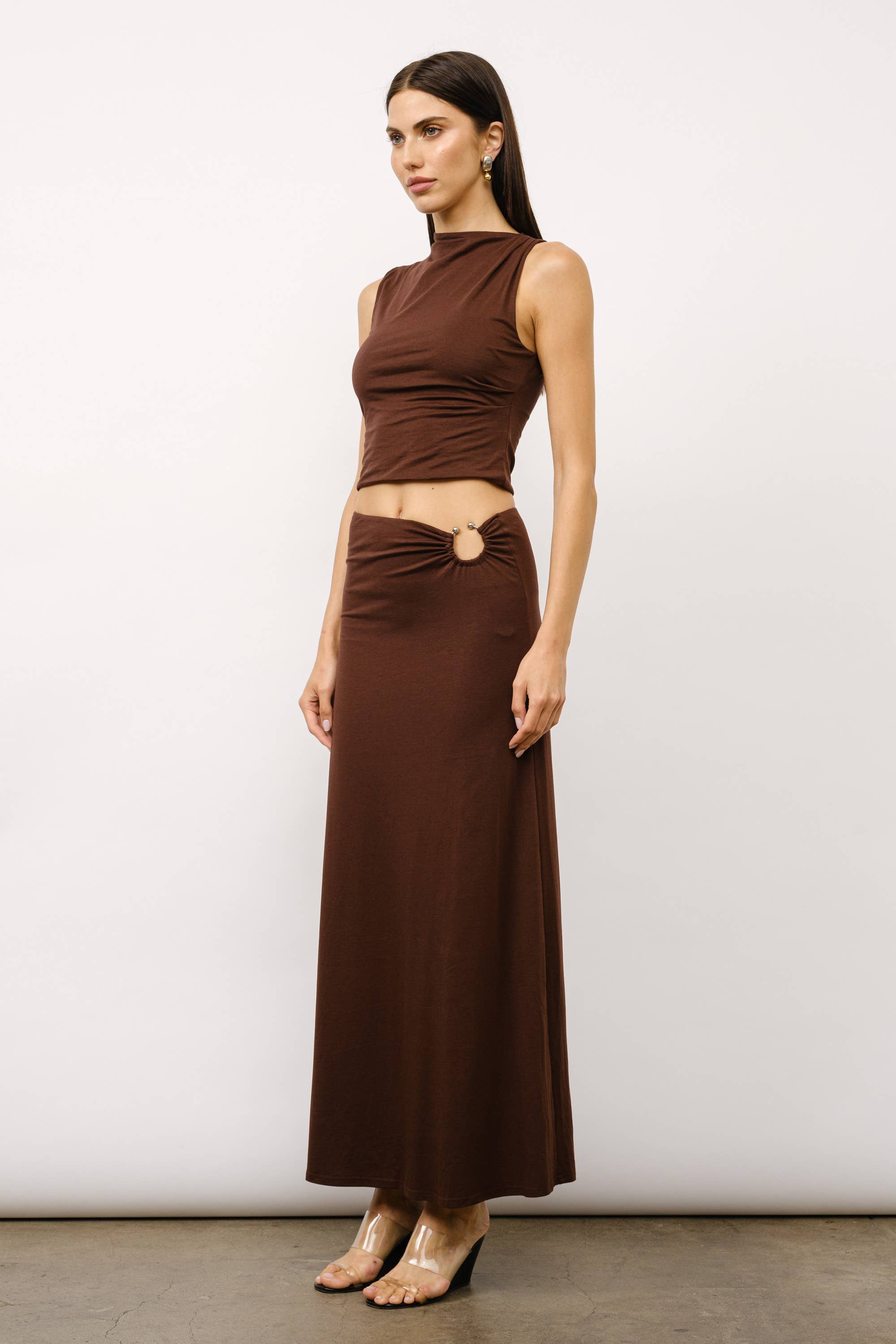 Yasmeen High-Neck Top & C-Ring Maxi Skirt Set