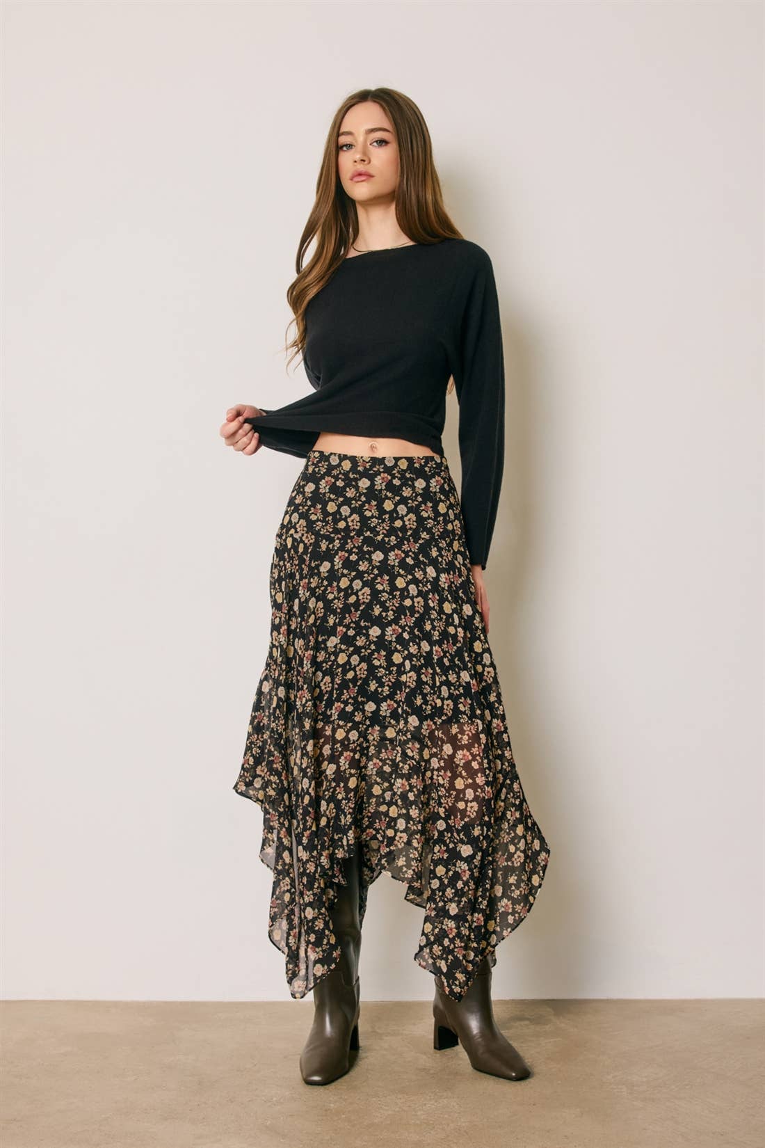 Dress Forum - Floral Ruffled Handkerchief Hem Skirt
