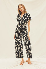 Hide And Seek Collared Button Front Jumpsuit