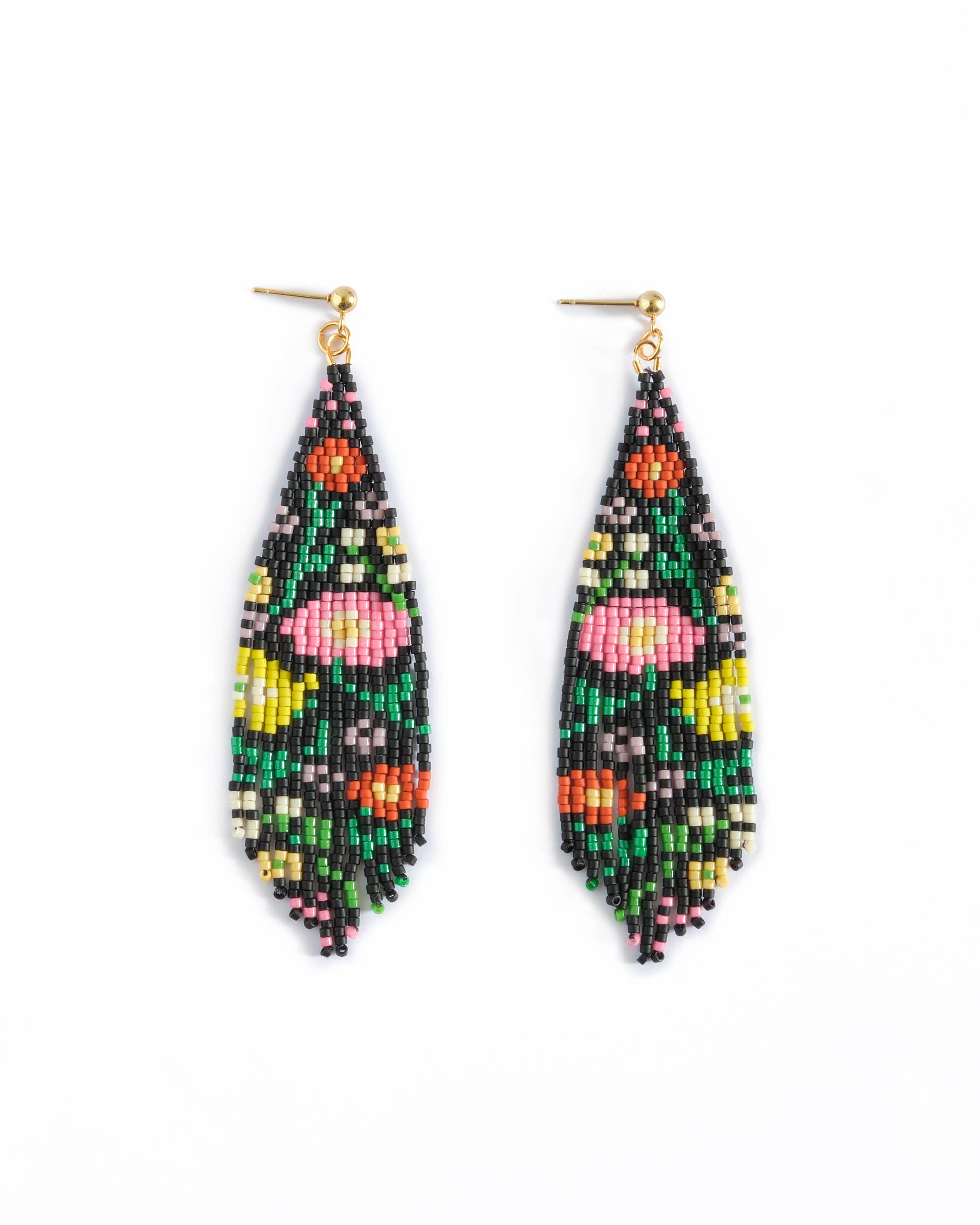 Mayana Designs Co - Beaded Handwoven Wildflower Fringe Earrings (White)