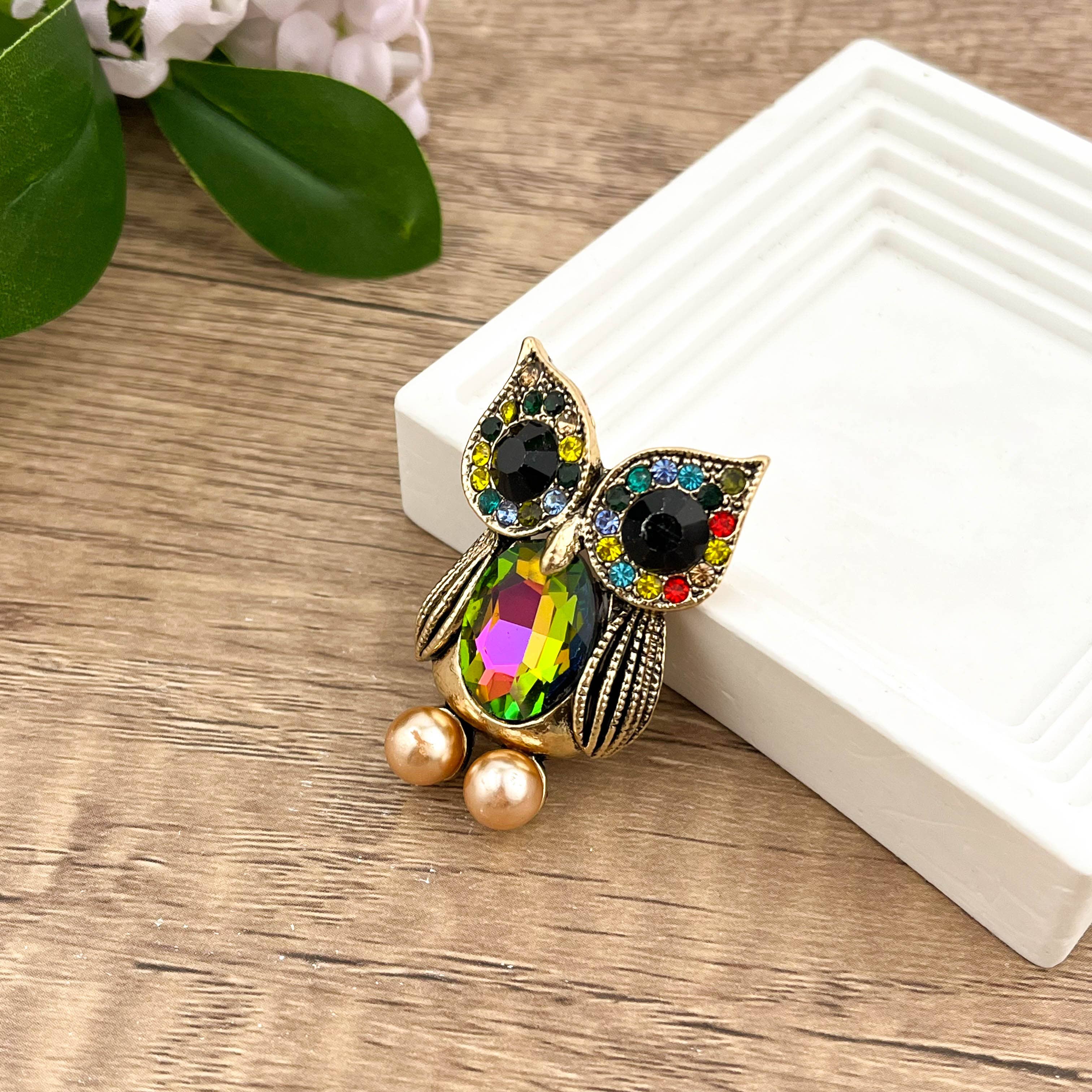 SoapElenGlen - Owl Rhinestone Brooch, Sparkling Wise Owl Pin Accessory