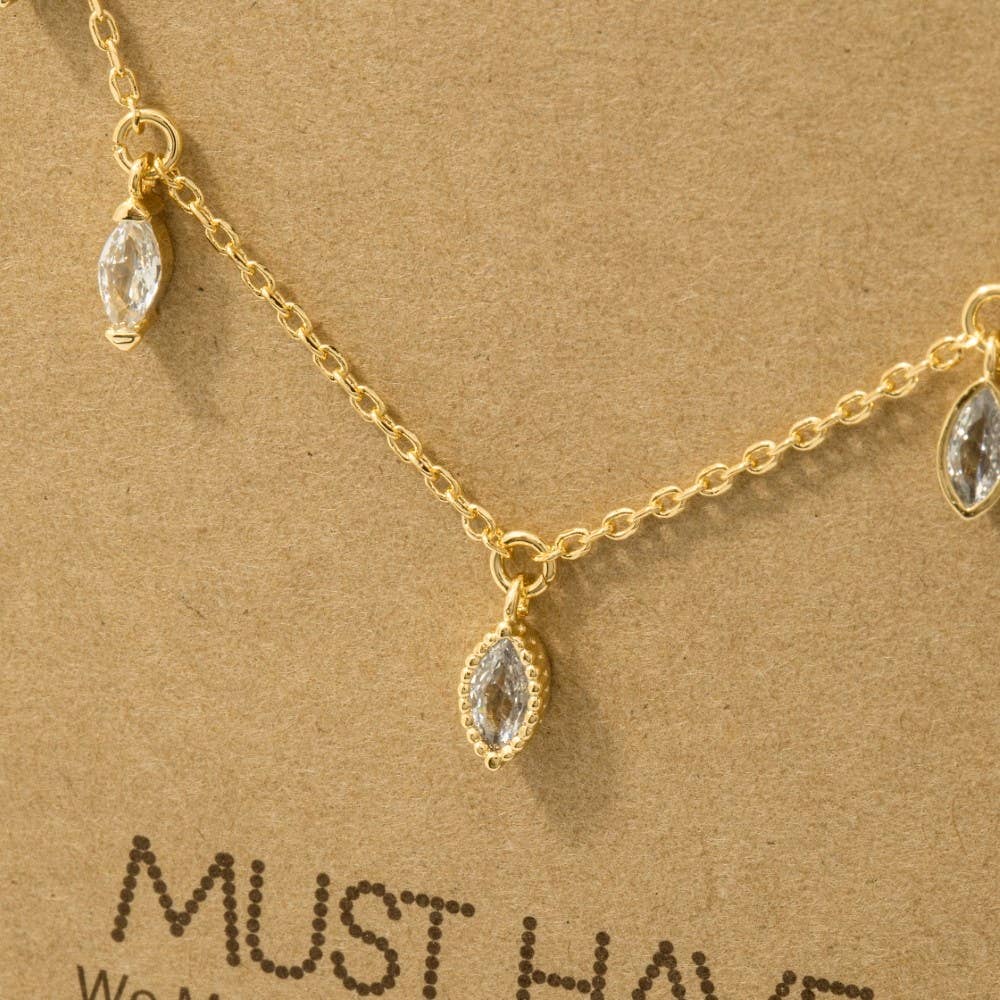 Fame Accessories - Delicate Rhinestone Station Necklace