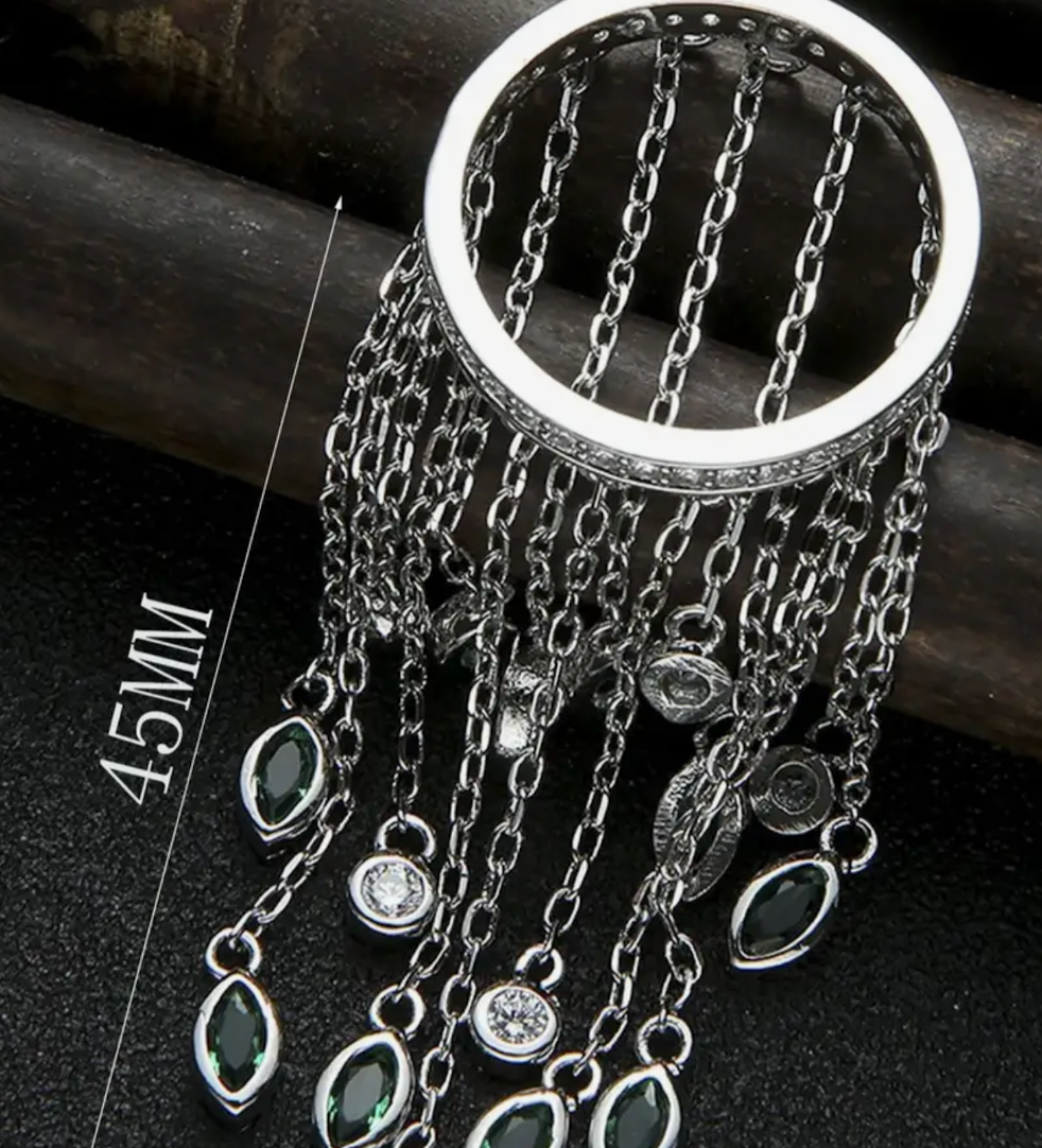 HoopLa - Fringe Ring Band Emerald and Rhodium- Sterling silver