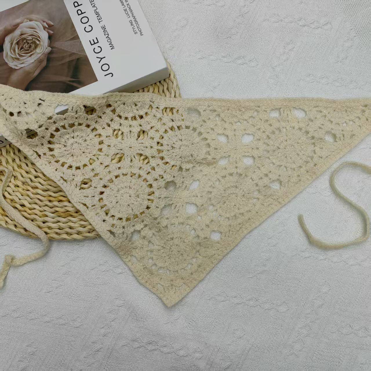 Solid Color Hollow Out Knit Triangle Headscarf