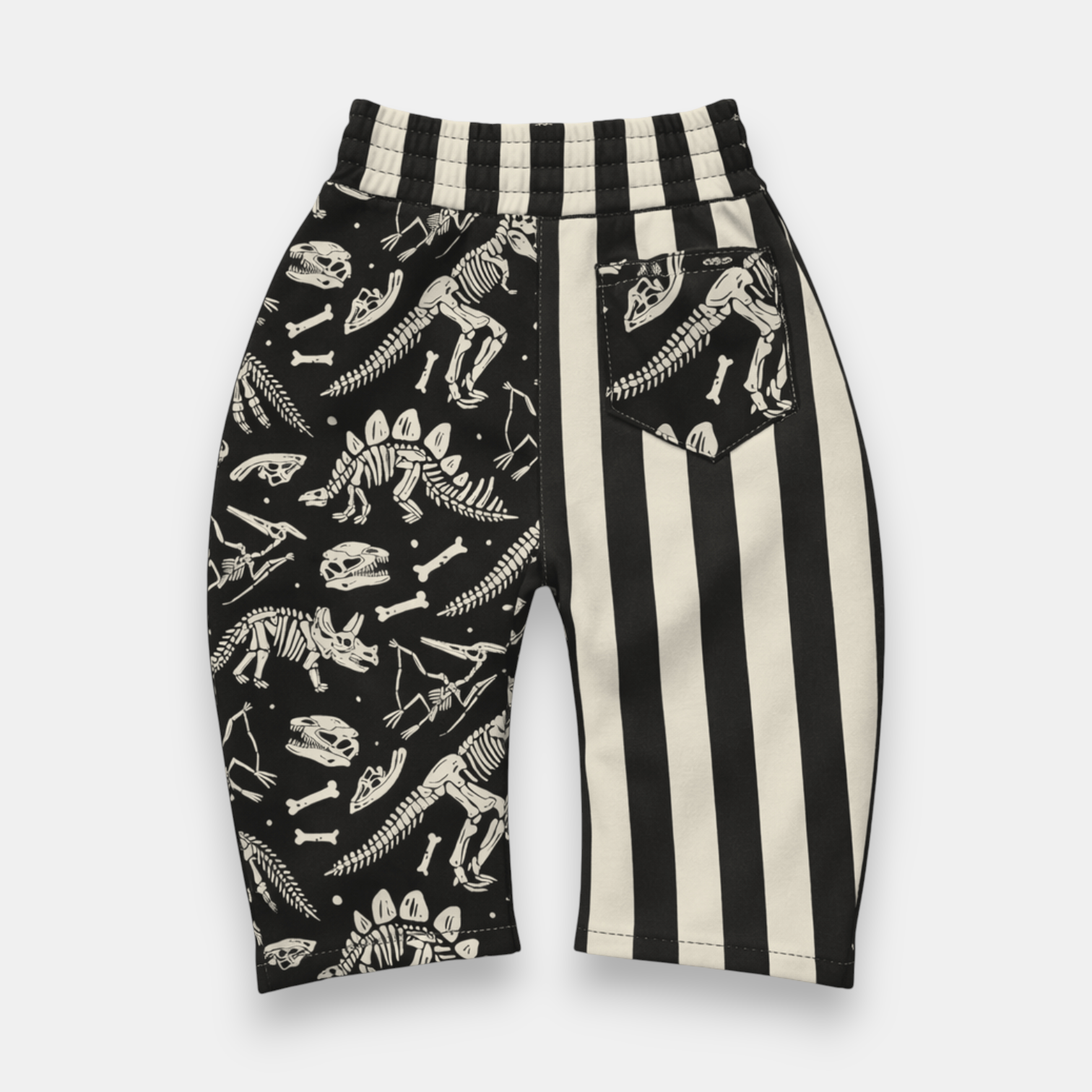 Best Day Ever Kids - Kids Patchwork Dino Pant - Mixed Up Baggy Pant - Bone Yard