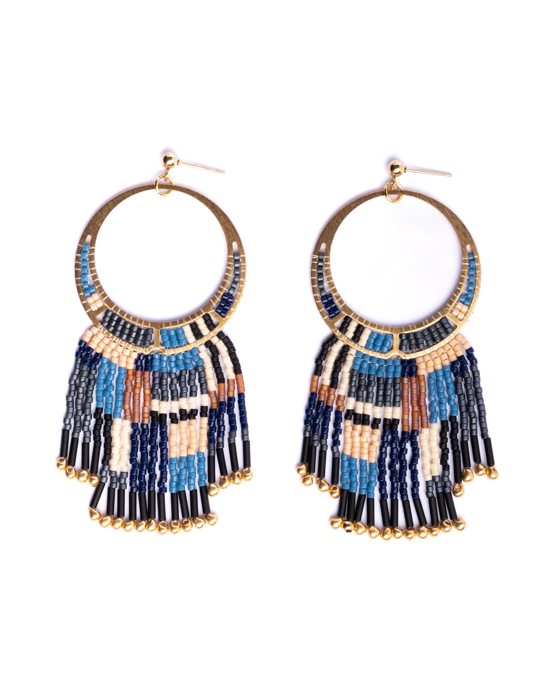 Mayana Designs Co - Beaded Handwoven Painted Desert Fringe Earrings (Aqua/Rust)