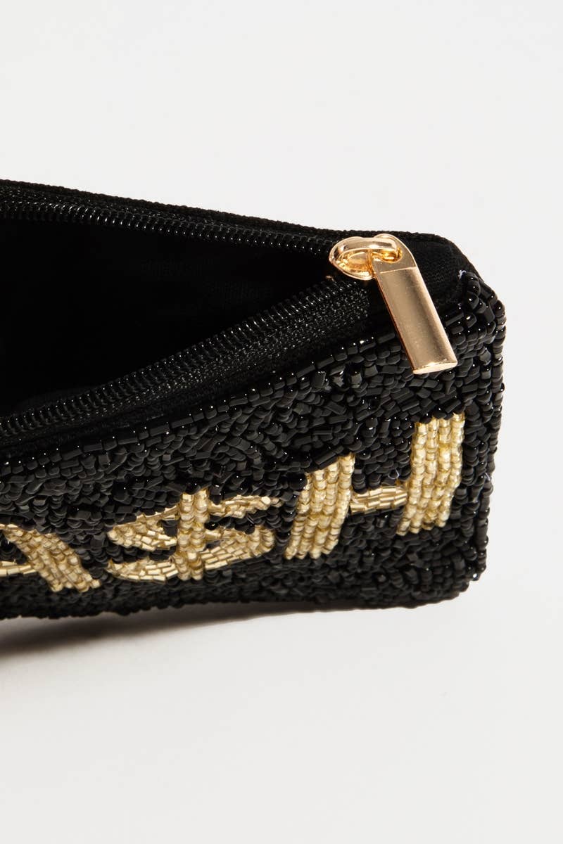Collections by Fame Accessories - Cash Print Beaded Coin Purse
