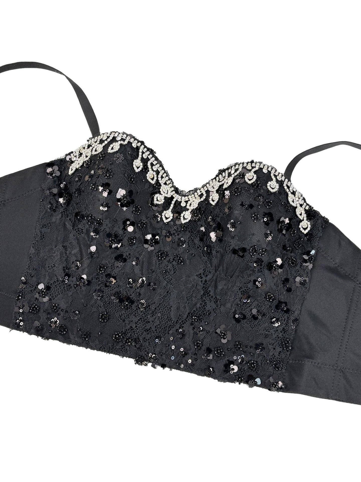 SALINA TRADING INC - Sexy Rhinestone Fringe Bustier Top with Adjustable Straps