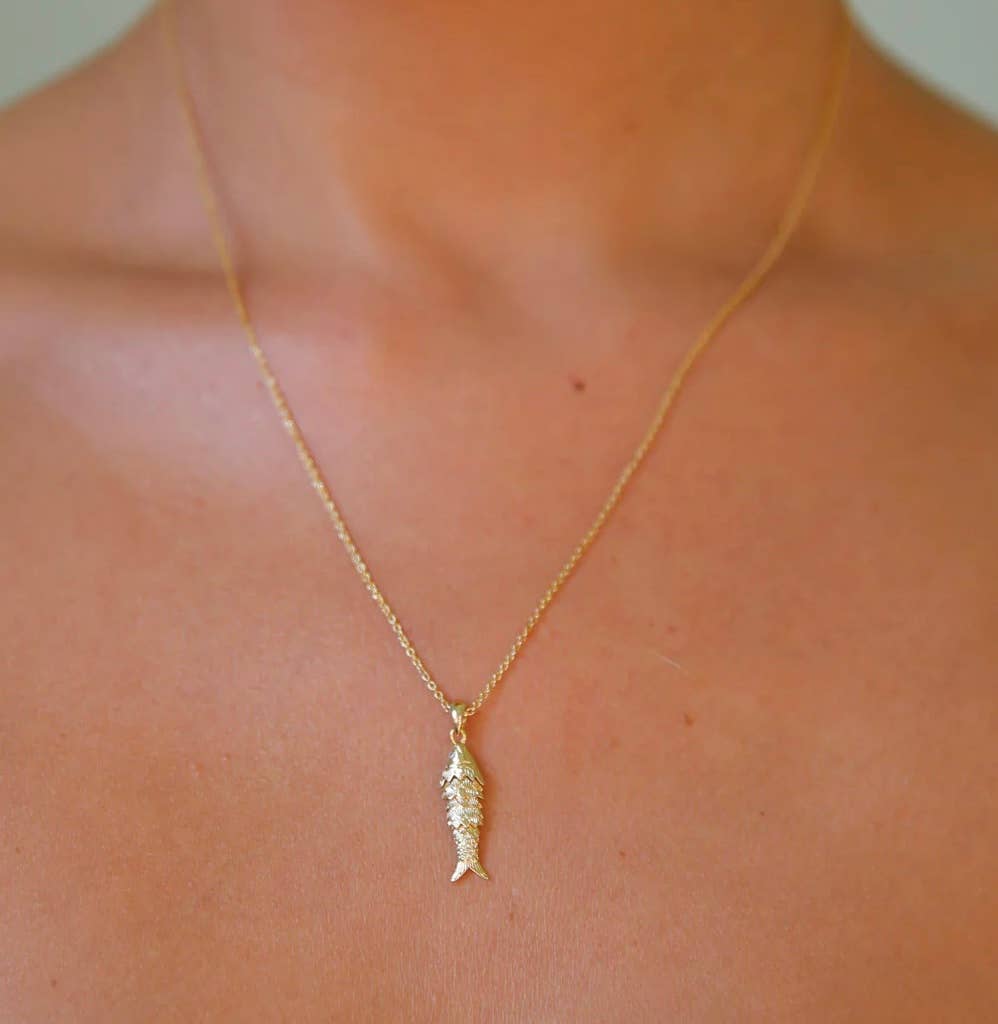 HoopLa - Lure- 14K Gold Steel Articulated Portuguese Fish Necklace 