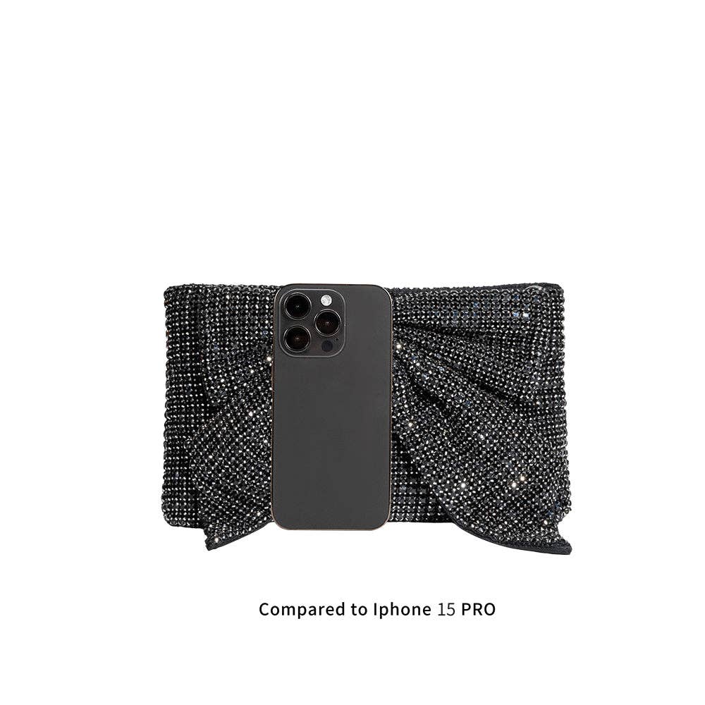 Melie Bianco - Jada Black Bow Rhinestone Crossbody Bag