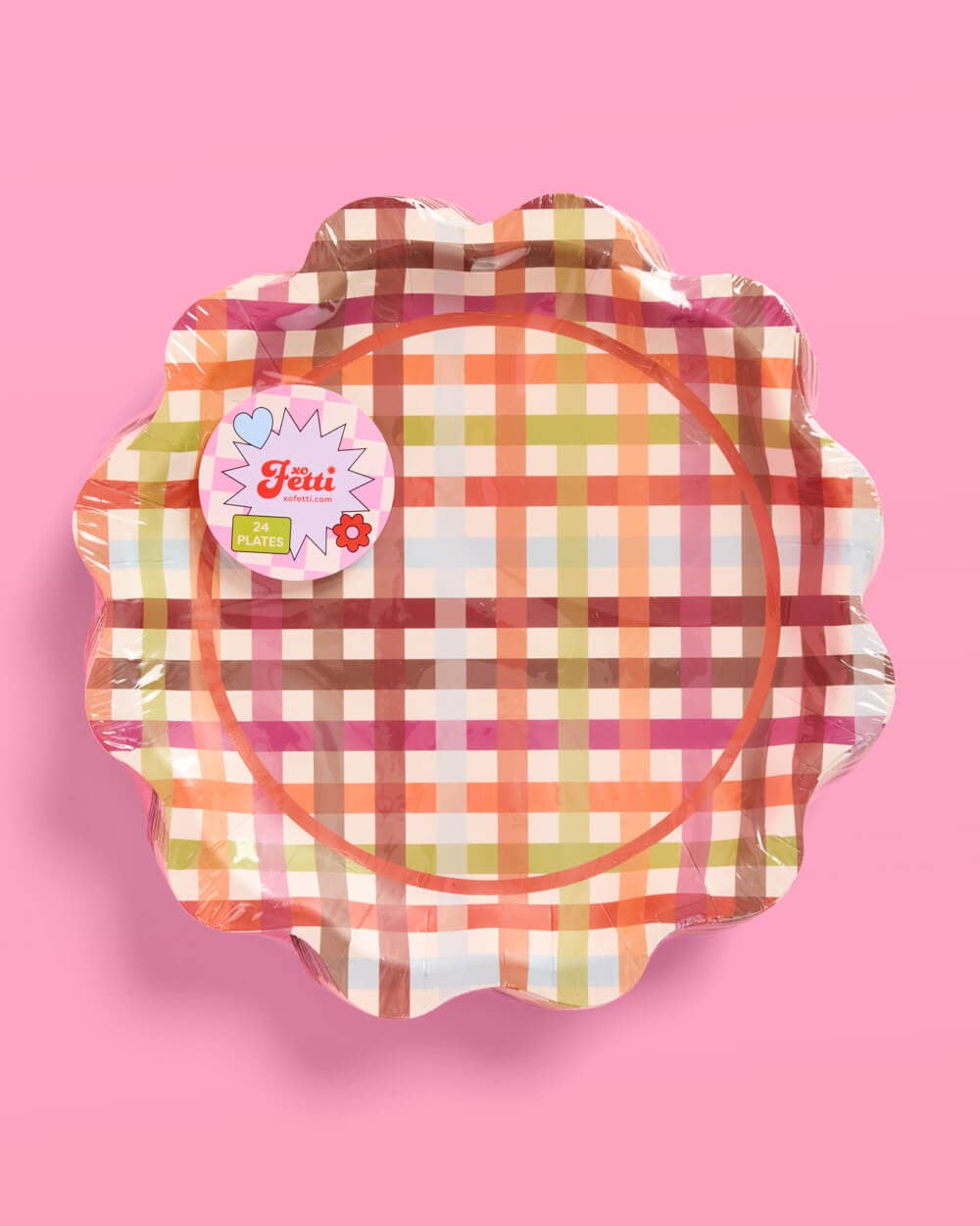 xo, Fetti - Thanksgiving Paper Plates - 12 pcs | 2 designs, gingham, 9"
