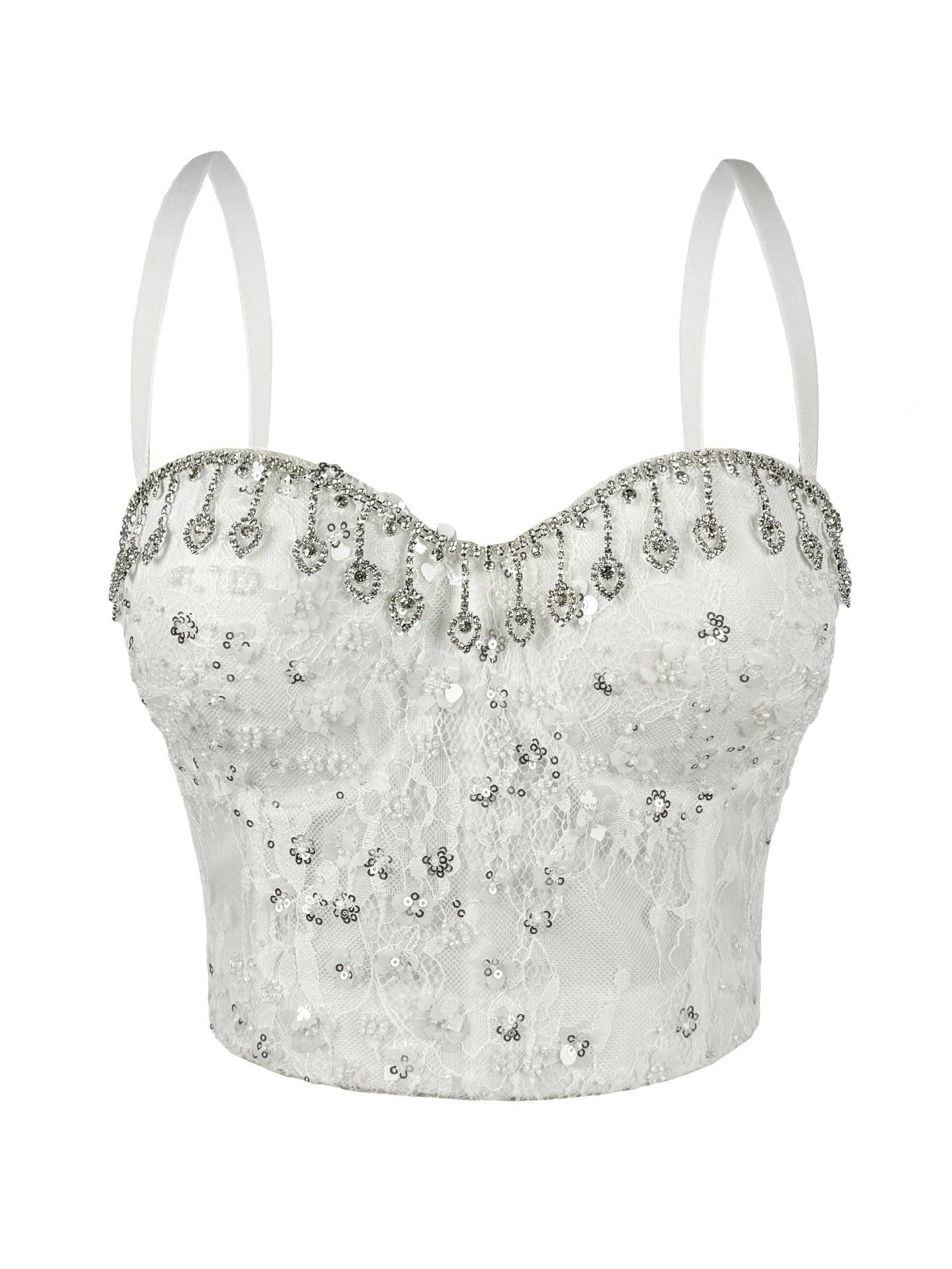 SALINA TRADING INC - Sexy Rhinestone Fringe Bustier Top with Adjustable Straps