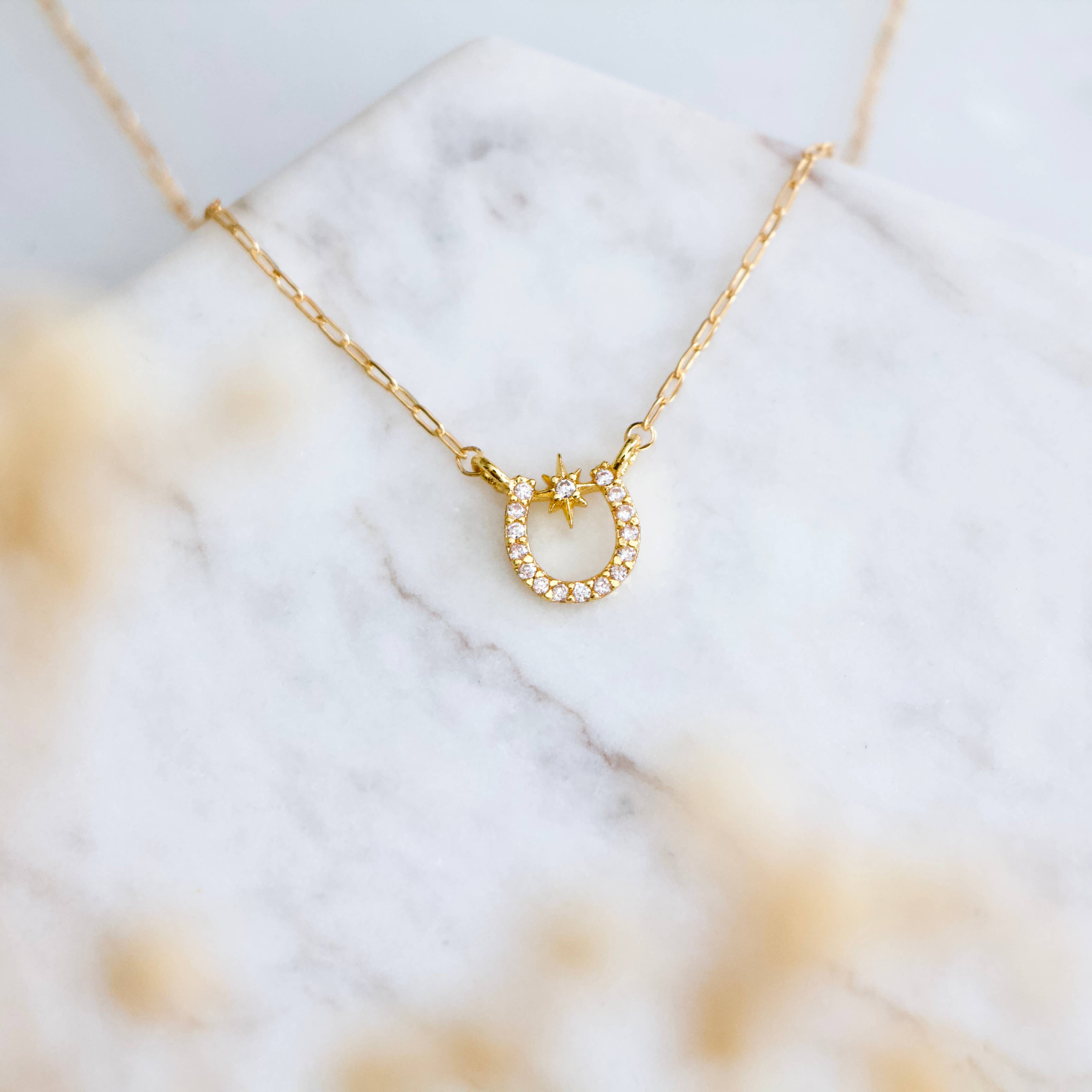 Mesa Blue - Zircon Lucky Horseshoe Necklace - Gold Filled