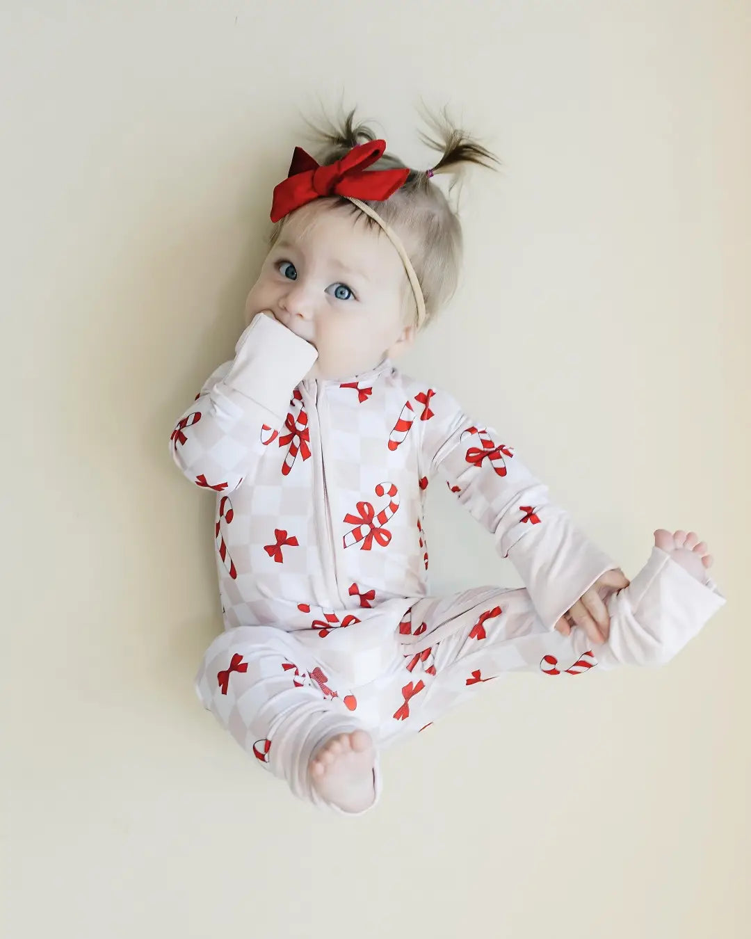 Christmas Baby Bamboo Clothes Zip Romper | Bows & Candy Cane