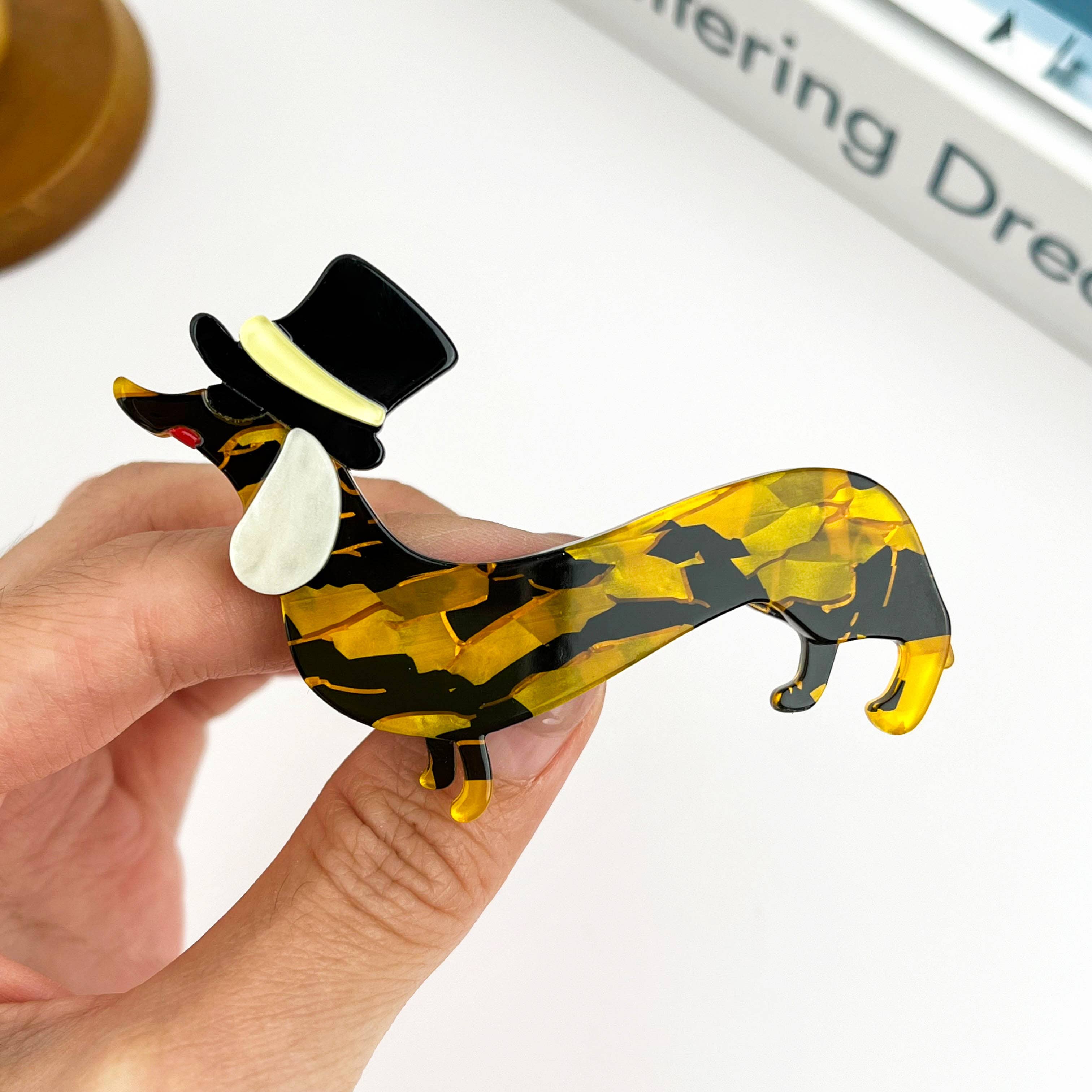 SoapElenGlen - Cute Acetate Dachshund Brooch, Animal Pin Accessory