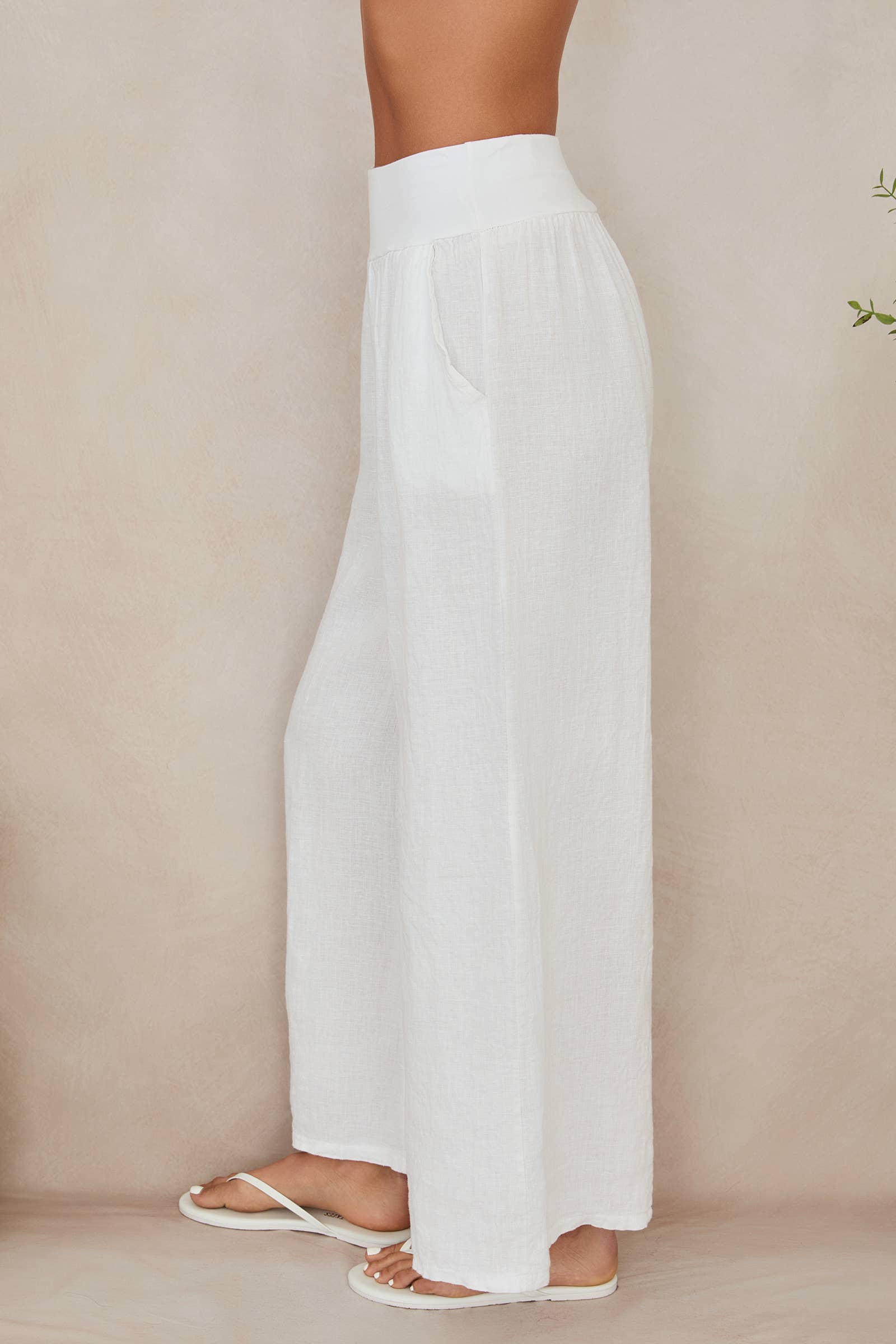 MILIO MILANO - WAISTBAND WIDE LEG LINEN PANTS WITH POCKET
