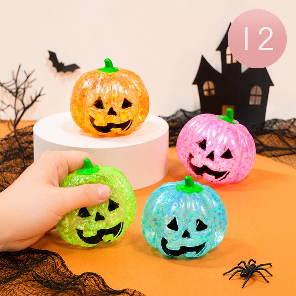 Sensibling Corp. - 12PCS - Glitter Halloween Pumpkin Squeeze Squishy Stress Relief Toy