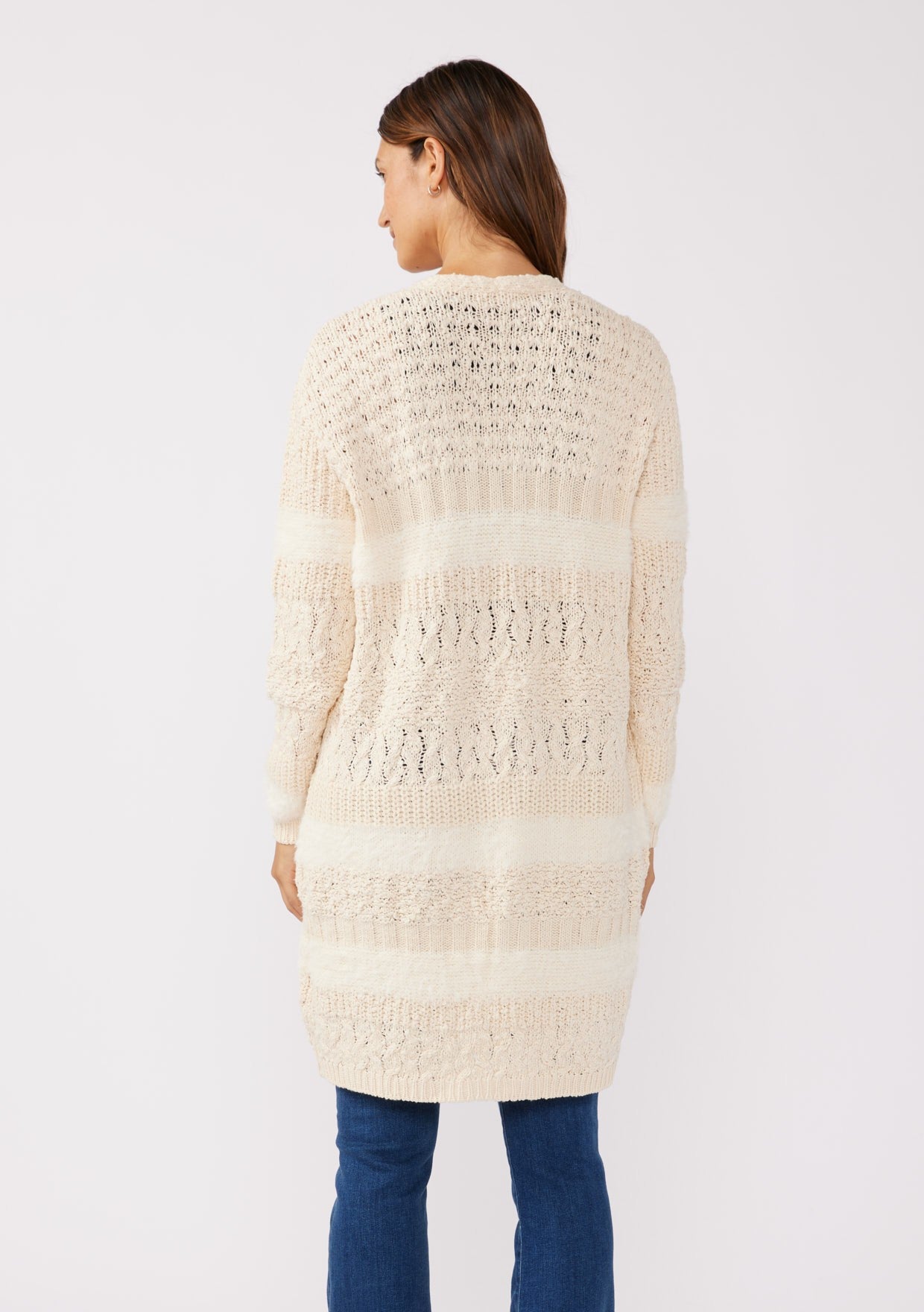 Textured Patchwork Open Front Knit Cardigan