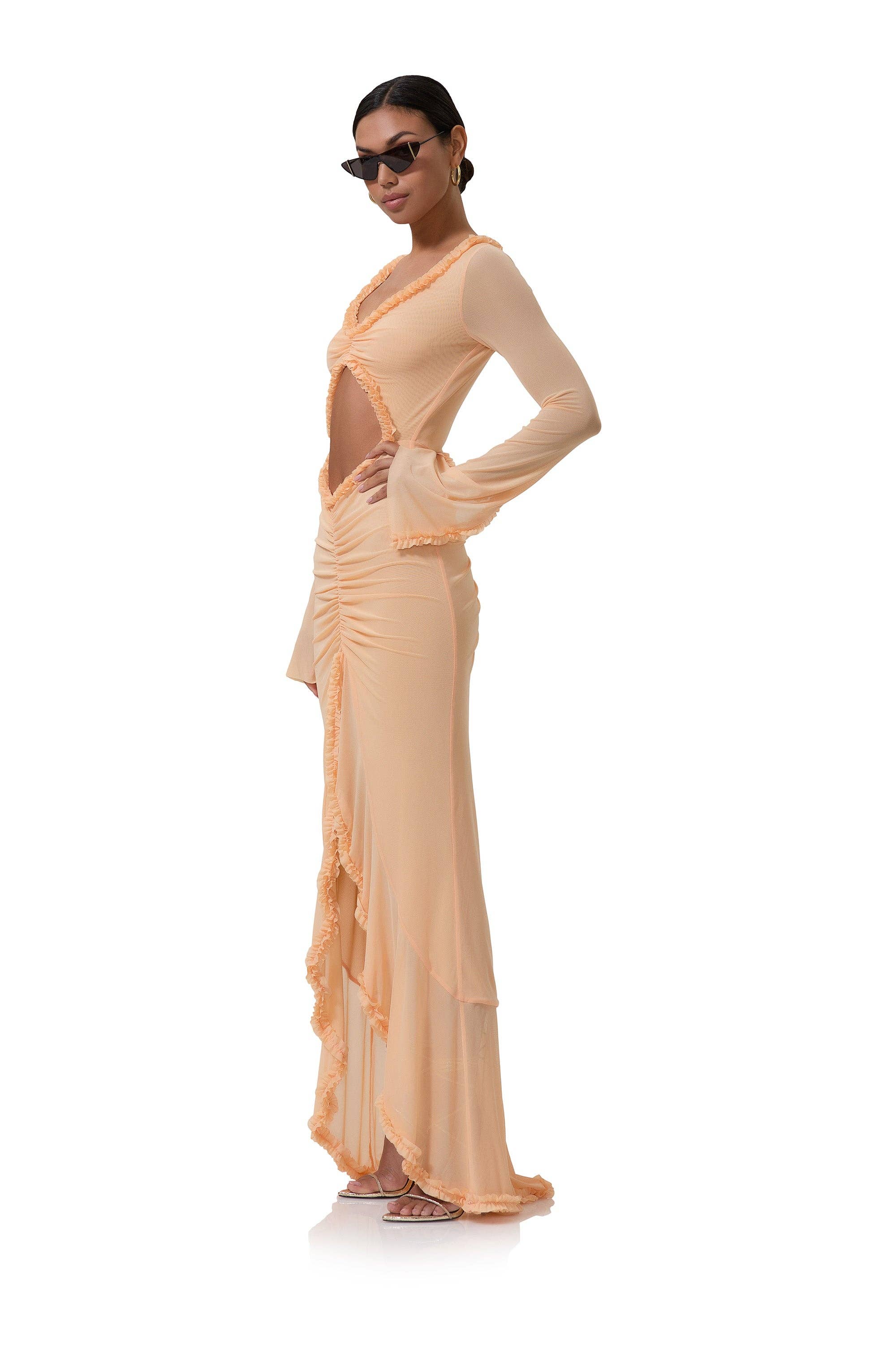 AFRM - Cat Micro Ruffle Maxi - Peach Fuzz