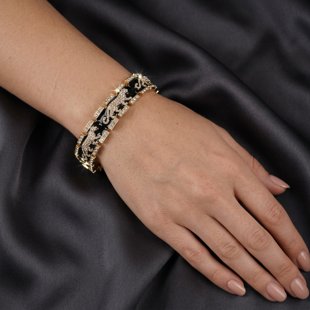GirlyPirateCo - Vintage Gold Plated Enamel Crystals Leopard link bracelet