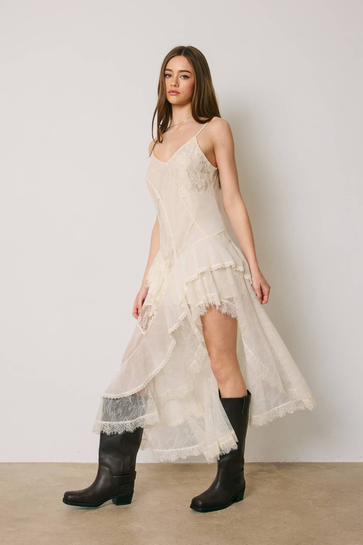 Dress Forum - Lace Asymmetrical Tiered Midi Dress