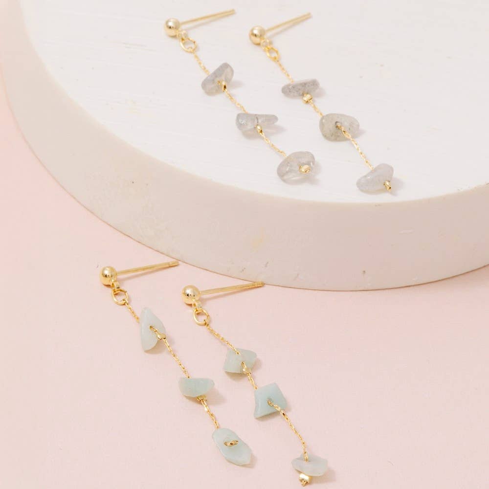 Fame Accessories - Chip Stone Chain Dangle Earrings