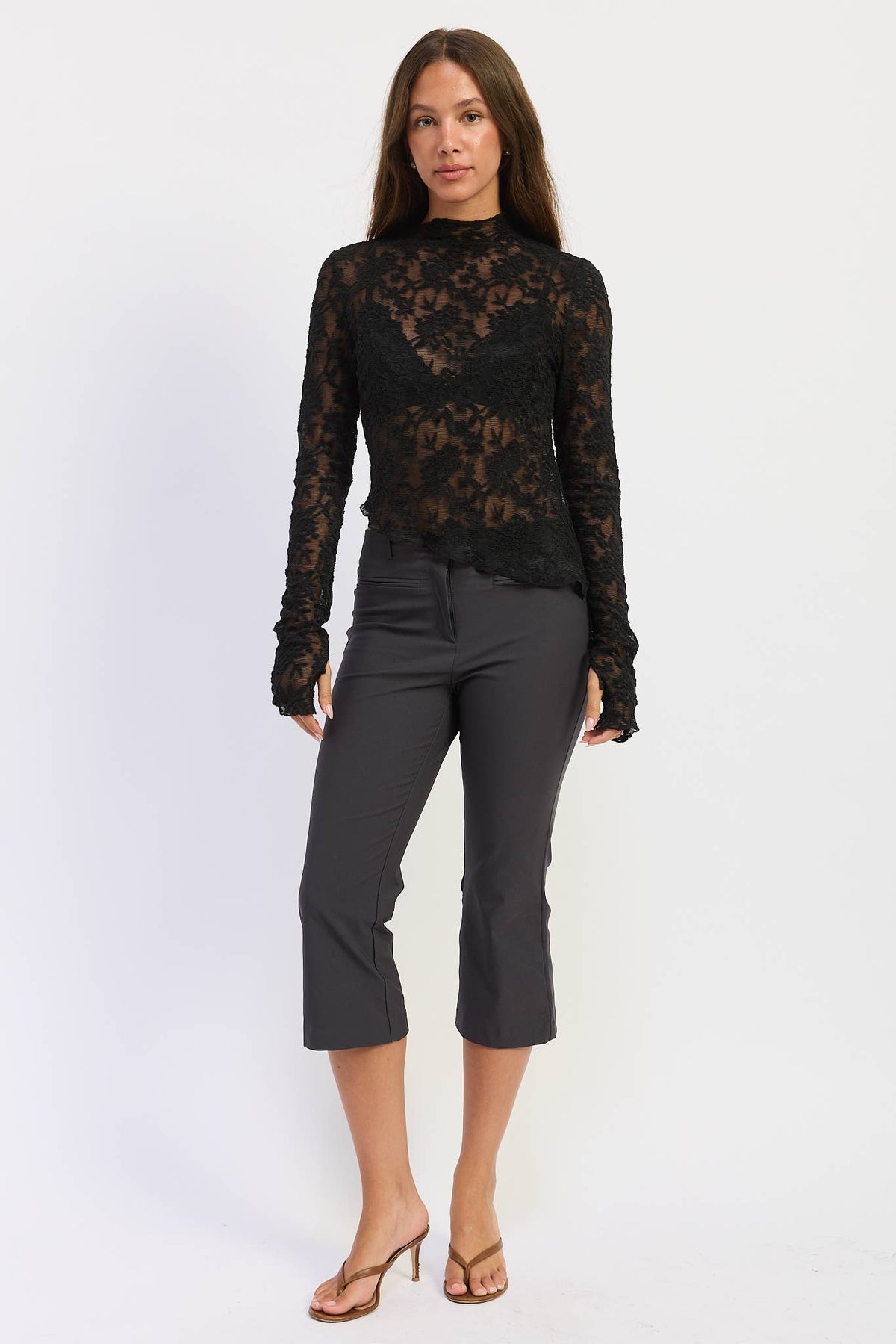 Emory Park - LONG SLEEVE MOCK NECK LACE TOP