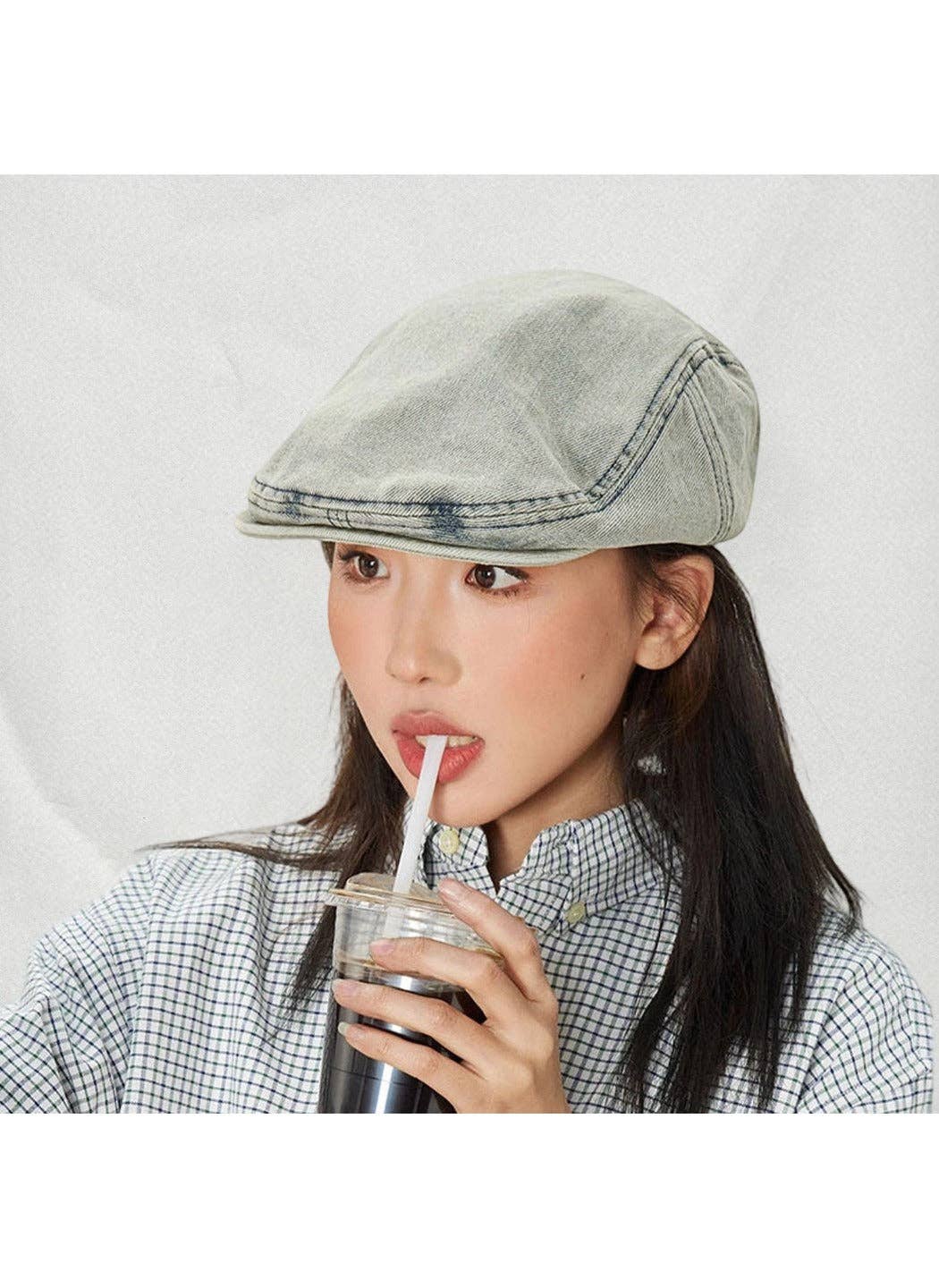 Funkyrel® Atzbranding Limited - Haila – Vintage Washed Denim Tone Round‑Top Beret Hat