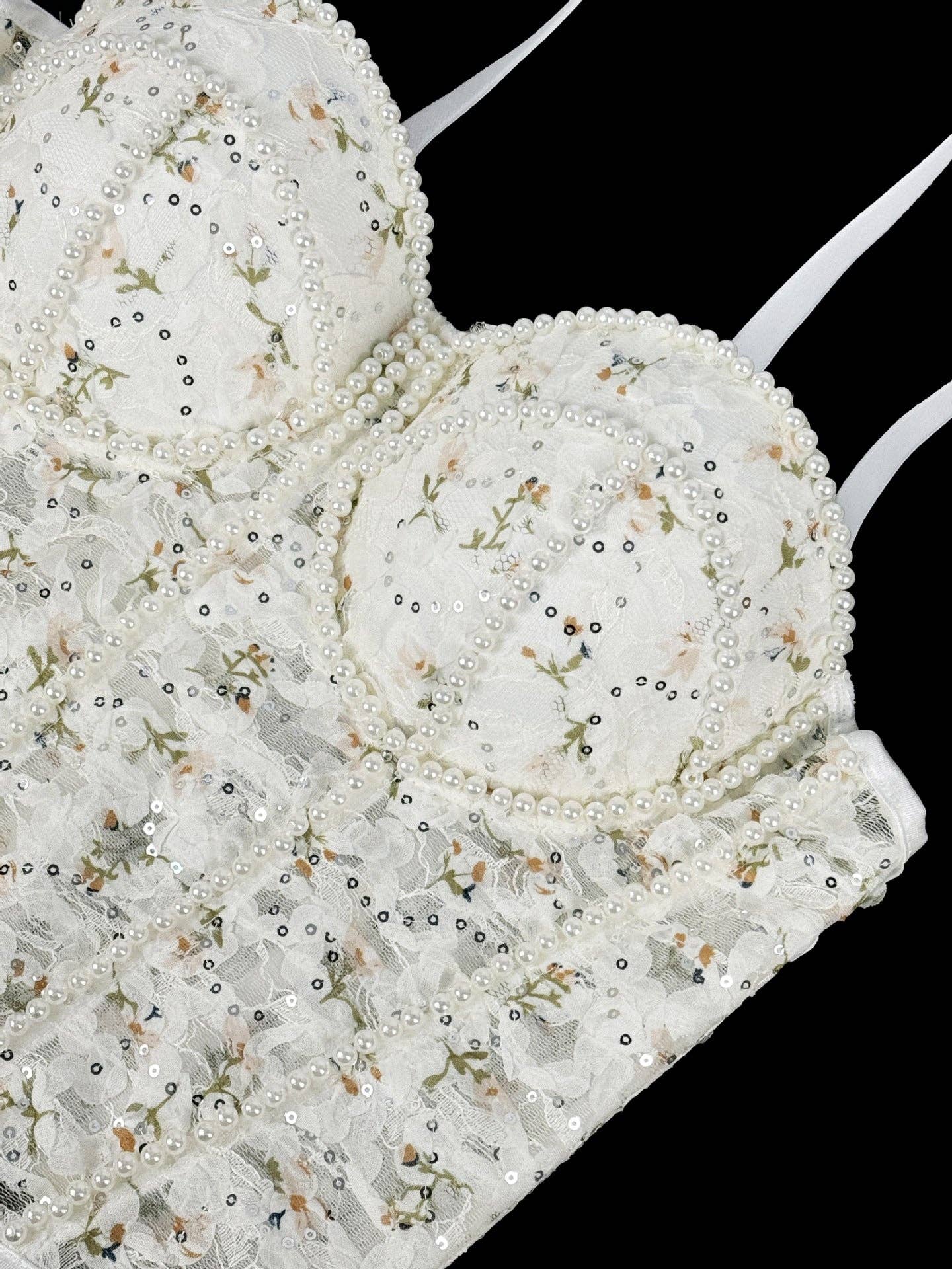 SALINA TRADING INC - Fishbone Lace Underbust Corset Top With Pearls