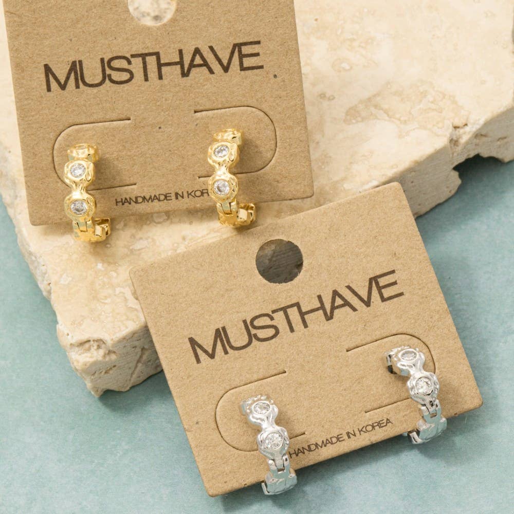 Fame Accessories - Gold Dipped Mini Cz Studded Hoop Earrings