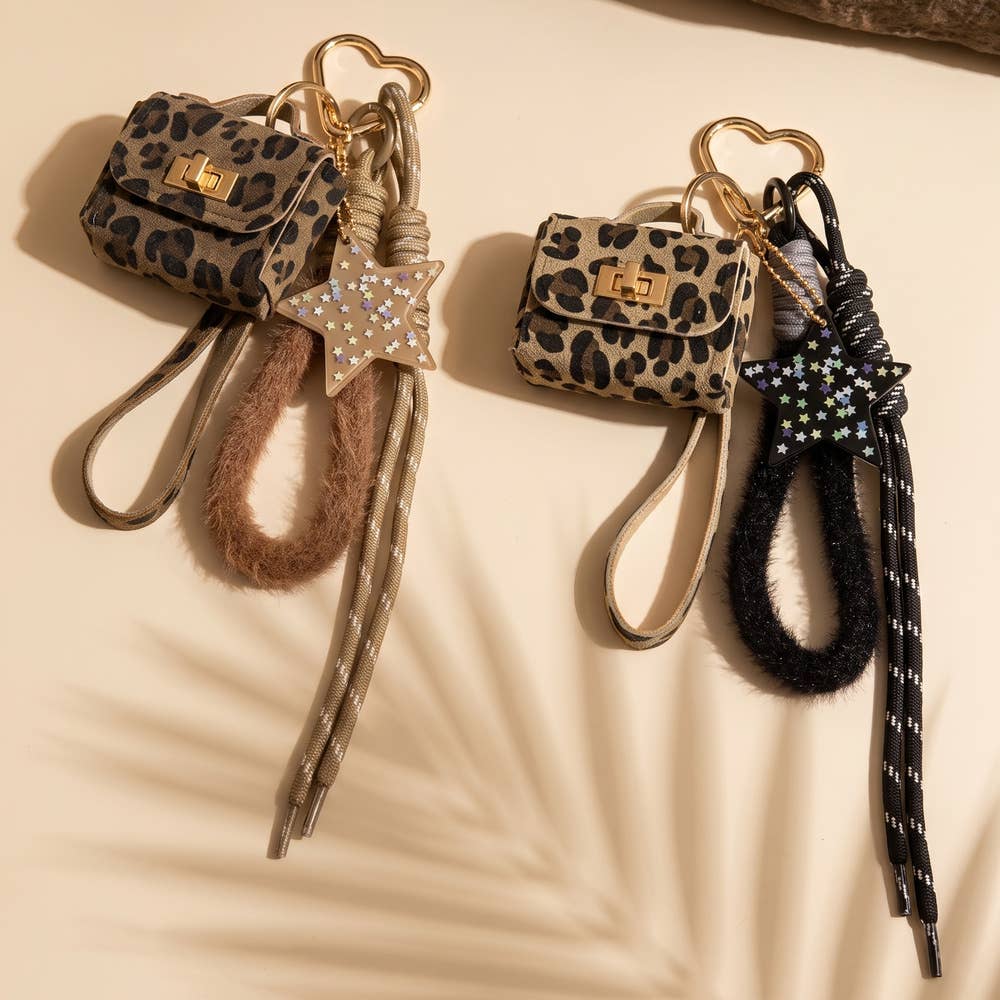 Collections by Fame Accessories - Leopard Print Mini Handbag Star Bag Charm