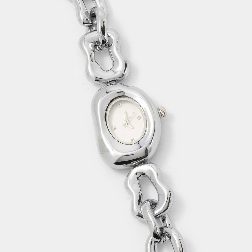 Collections by Fame Accessories - Oval Case Organic Link Chain Bracelet Watch
