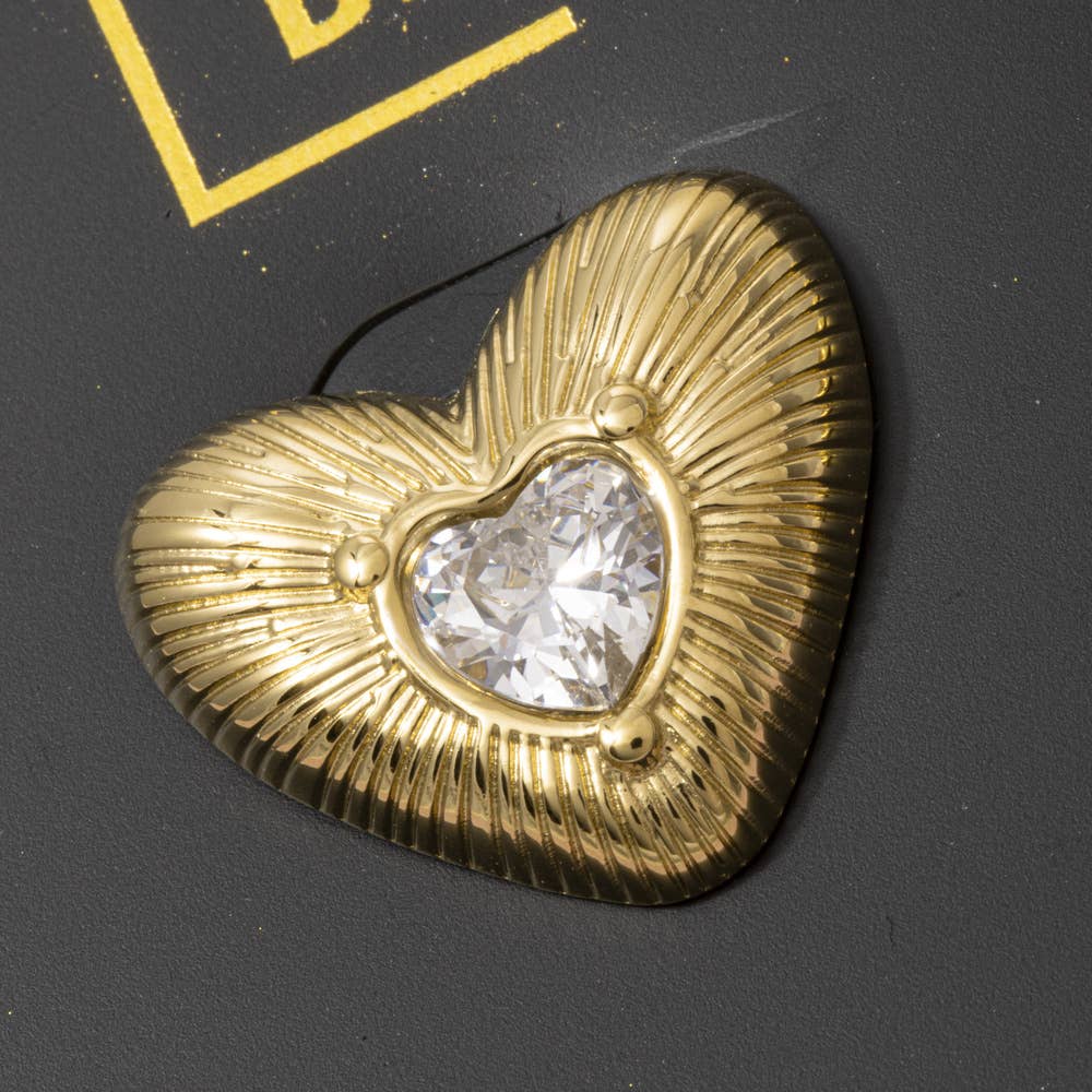 Fame Accessories - Gold Dipped Cz Heart Stud Earrings