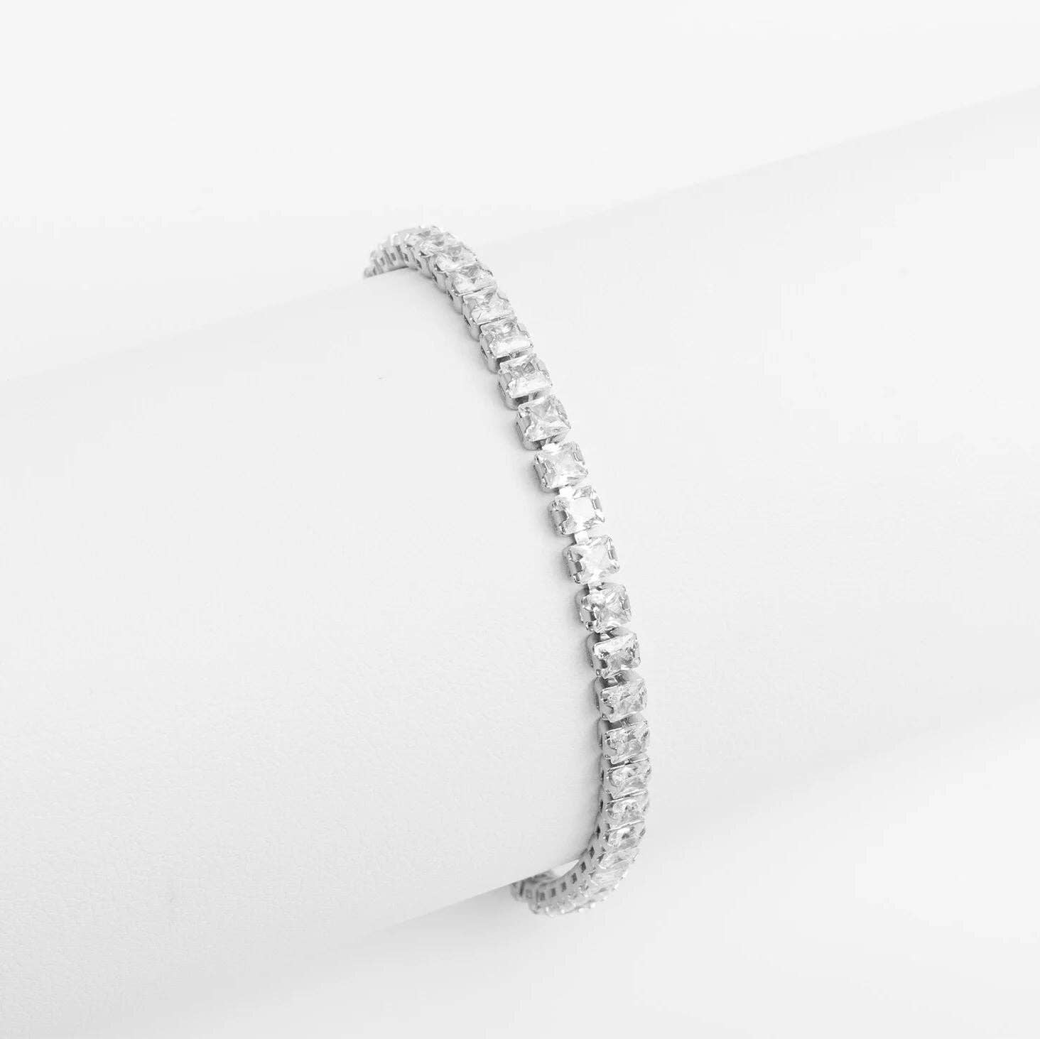 WJW - Emerald Cut Cubic Zirconia Stone Tennis Chain Bracelet
