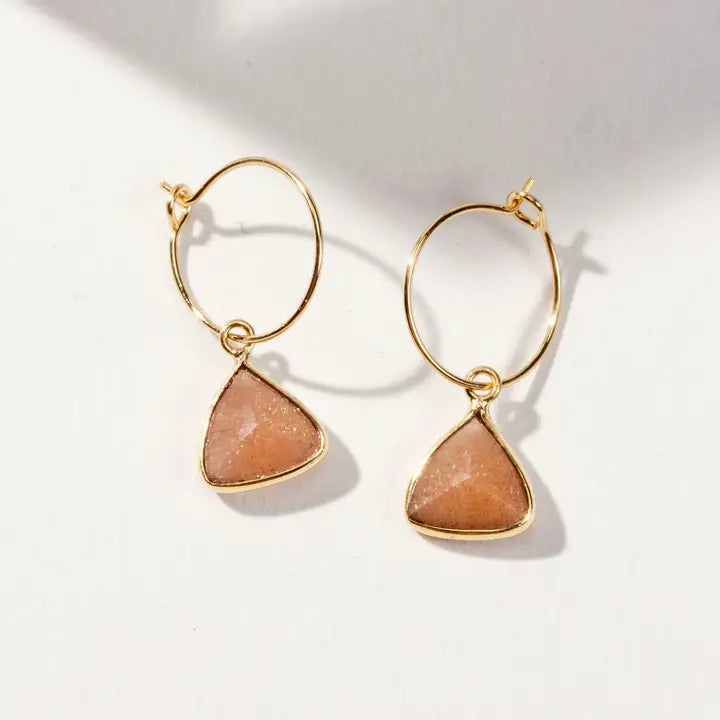 Bermuda Triangle Mini Hoop Earrings- Peach Moonstone