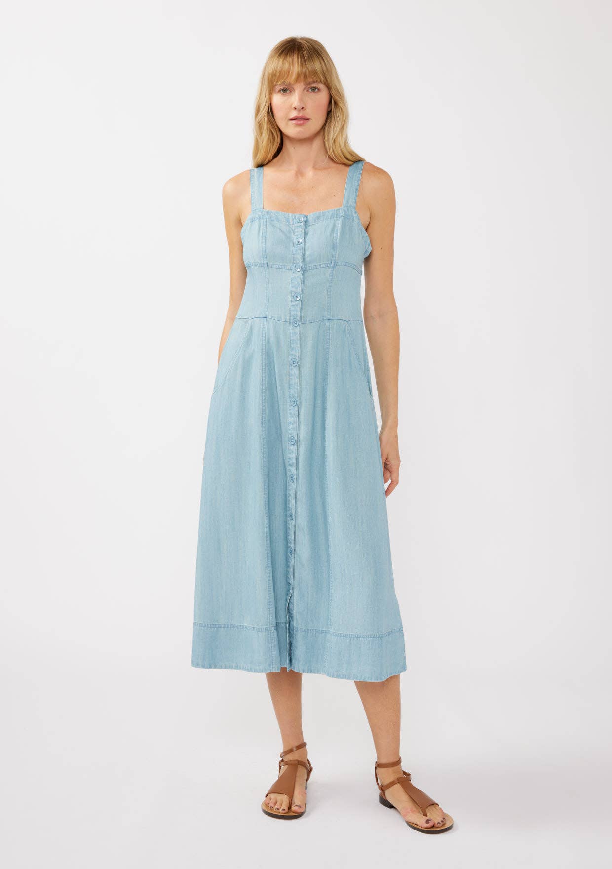 Lovestitch - Square Neck Button Down Corset Midi Dress