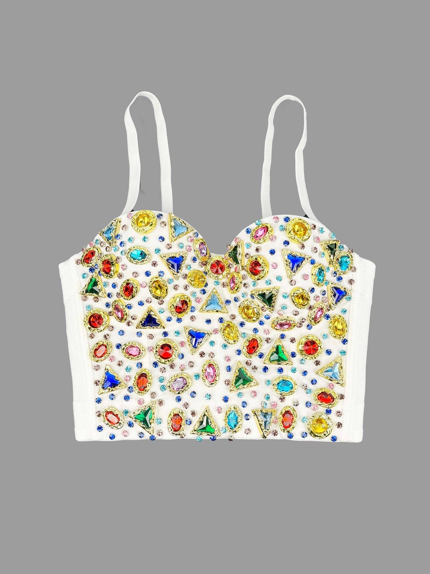 SALINA TRADING INC - Retro Acrylic Fishbone Bustier Top with Colorful Rhinestones