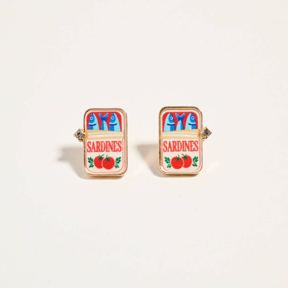 Designature New York - 0.75 Inch Canned Sardines Rhinestone Post Earrings