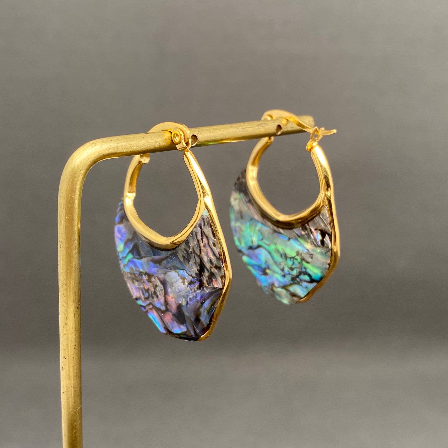Mio Queena - Abalone Shell 18K Gold Plated S.Steel Hoop Earrings