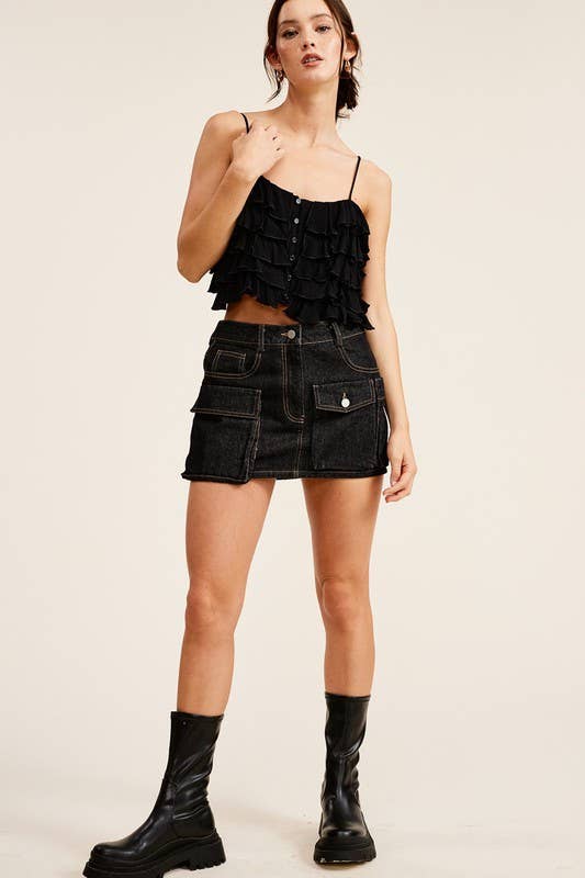 Mimosa - Tiered Ruffle Crop Tank Cami Top