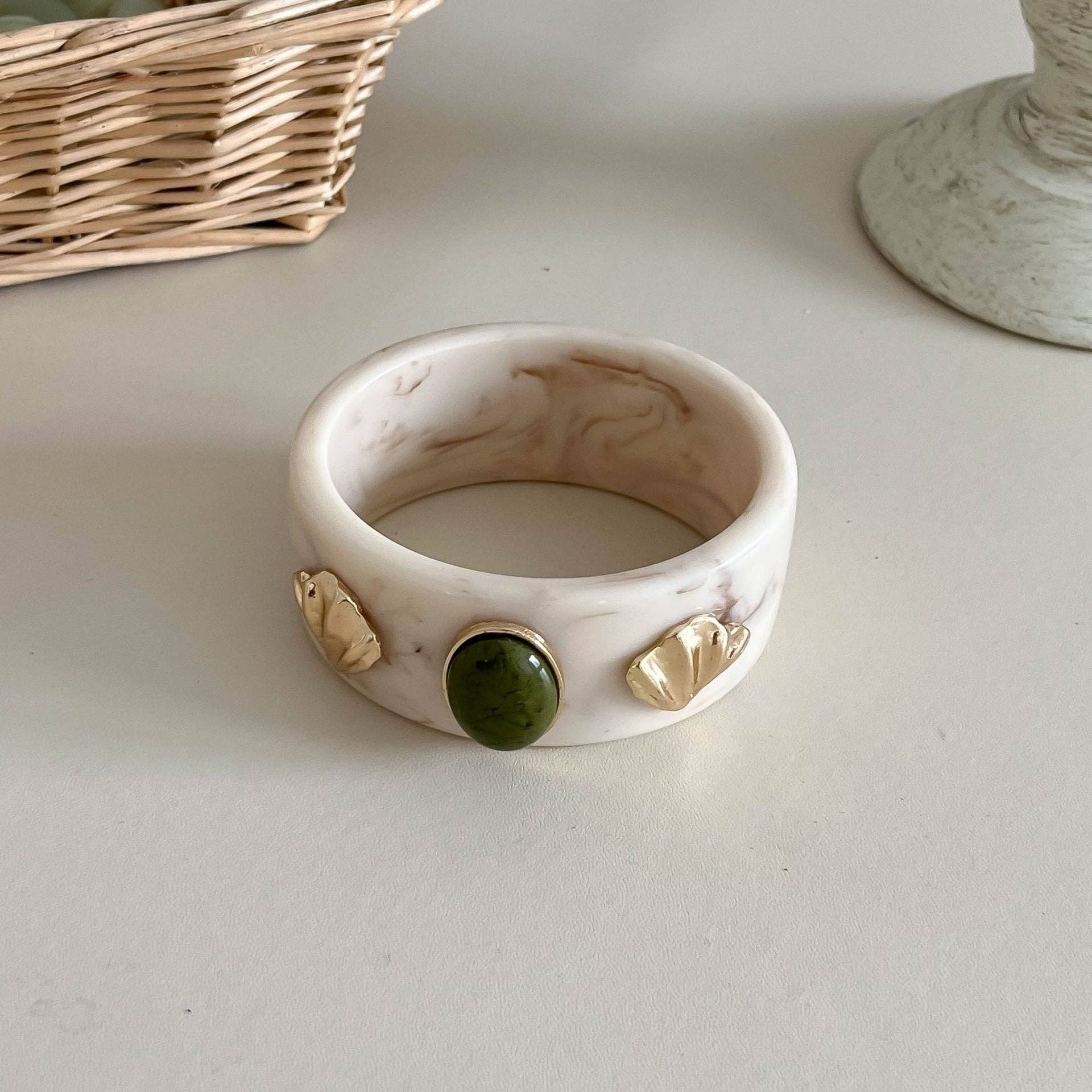 Dipped Shop - Vinatge Shell Bead Geometric Wide Bangle Bracelet MK2PPPO6W6JBR130