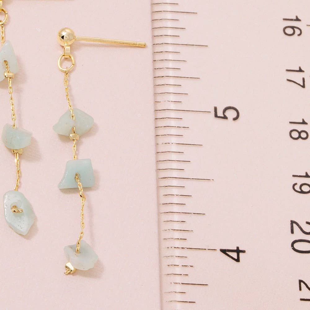 Fame Accessories - Chip Stone Chain Dangle Earrings