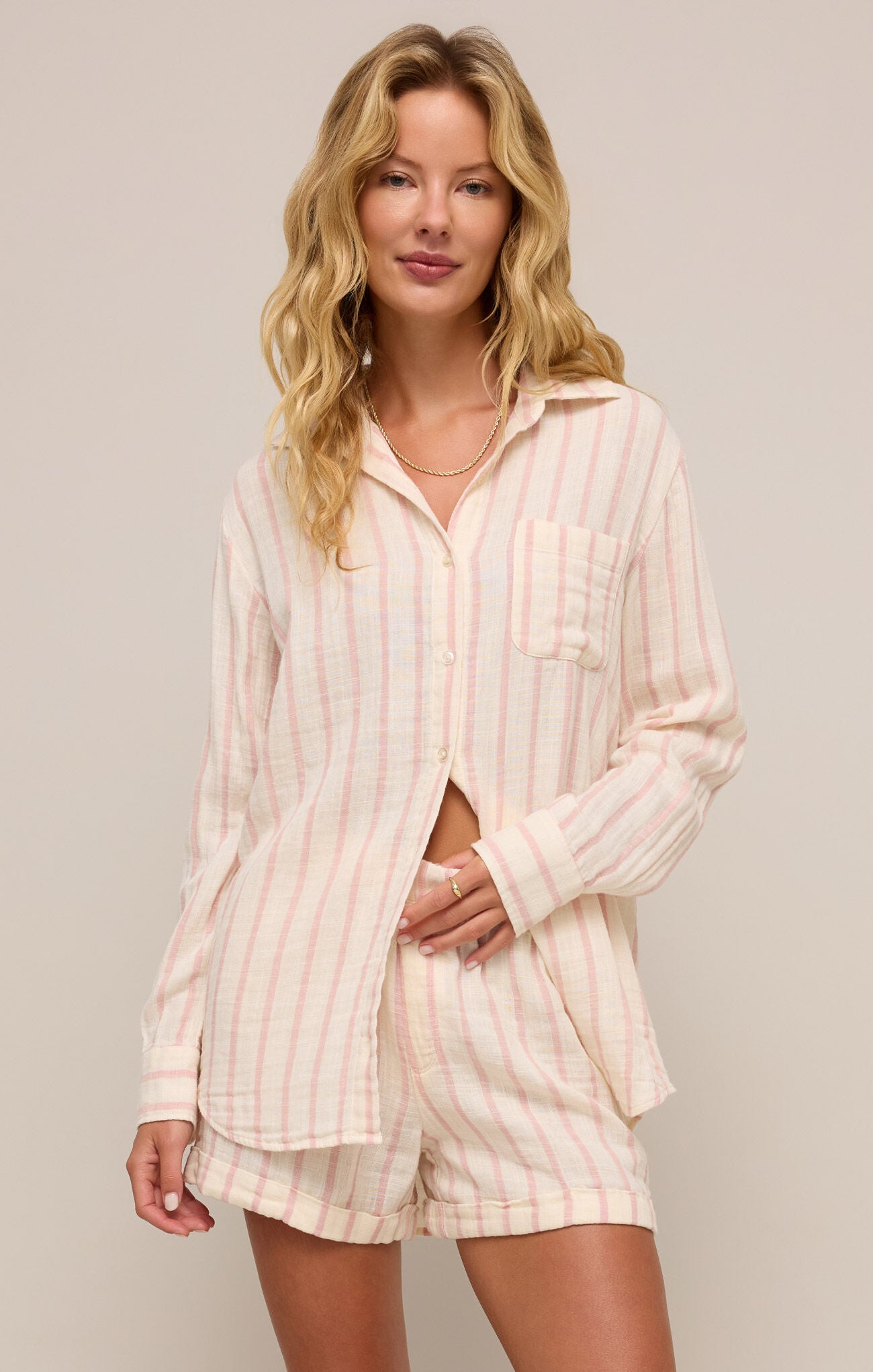 SATURDAYS STRIPE GAUZE SHIRT