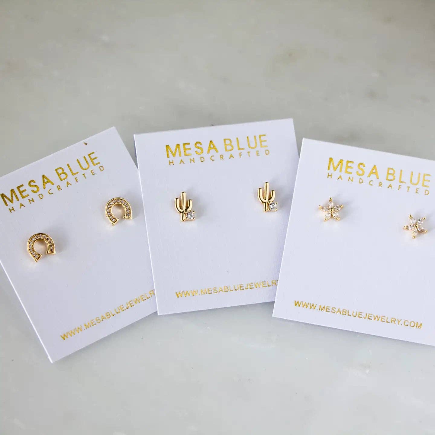 Mesa Blue - CZ Cactus Stud Earrings
