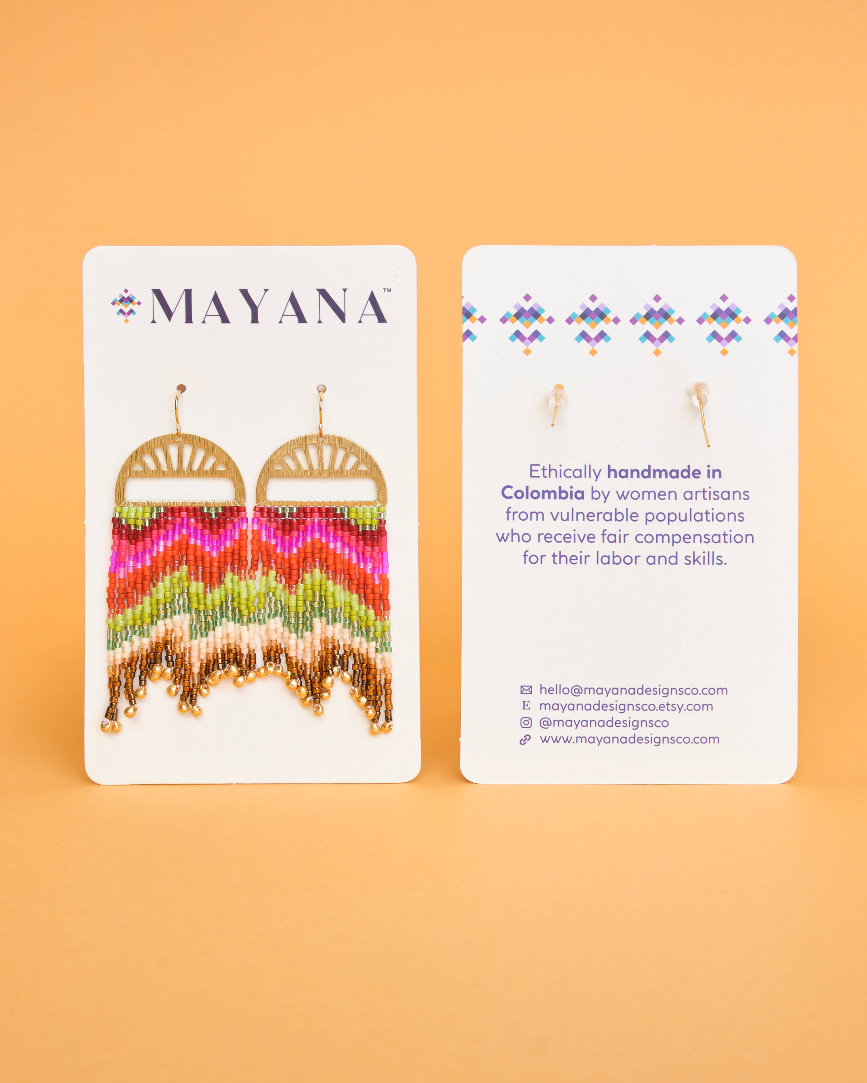 Mayana Designs Co - Beaded Handwoven Vintage Flower Fringe Earrings (Cream/Green
