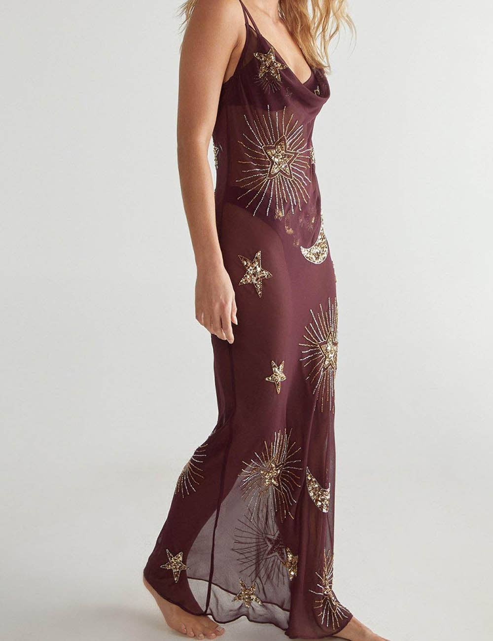Dipped Shop - Sexy Sparking Sequins V-Neck Backless Maxi Dress DP26I474
